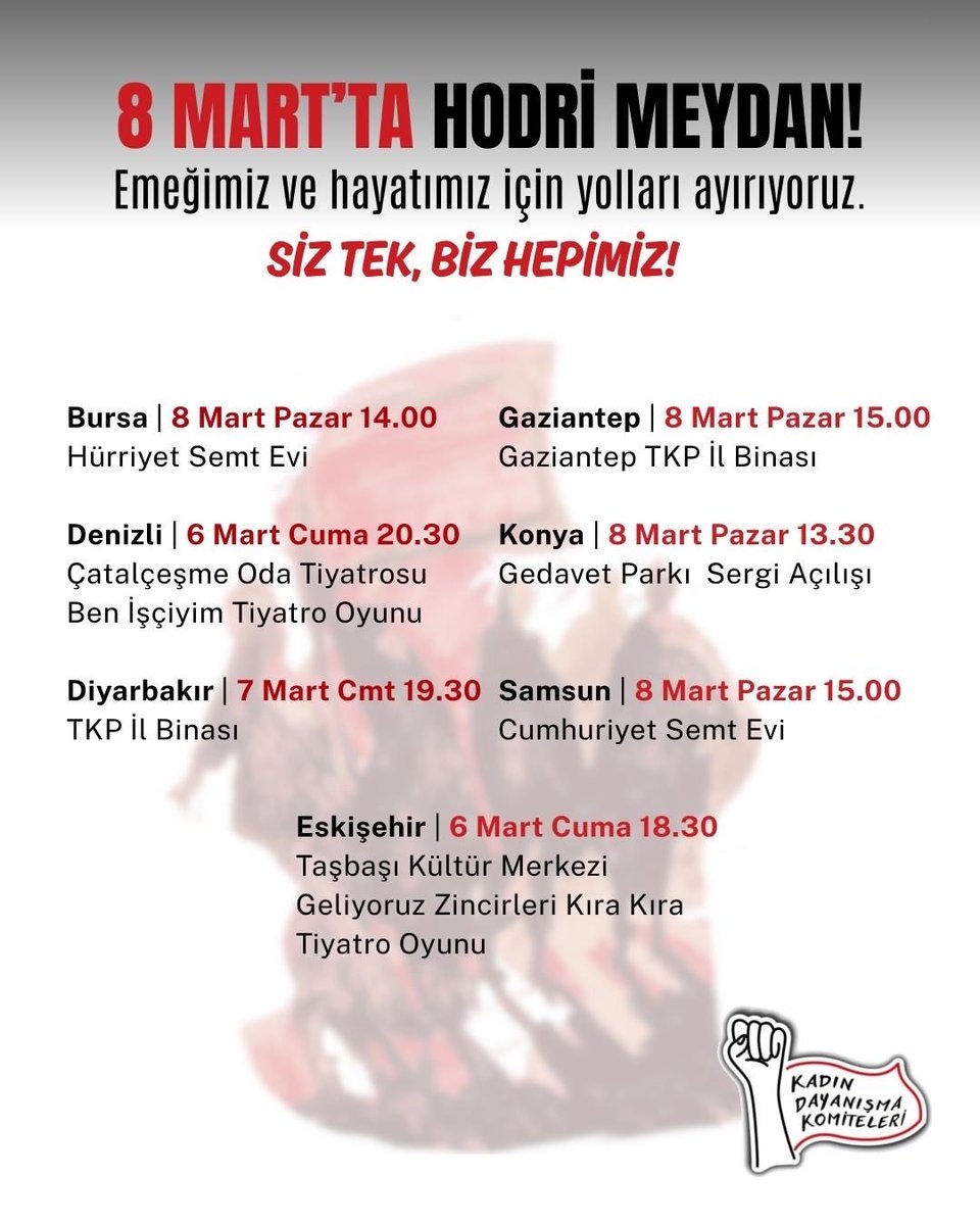 📢 Kadın cinayetlerine sahte gözyaşları döküp kadınları her gün öldüren bu düzenden beslenenlere, laikliği sözde savunup tarikat düzeninden cebini dolduranlara, kadına şiddet denilince en büyük reklam kampanyalarını yapıp emperyalistlerle, NATO’cularla aynı karede sırıtanlara