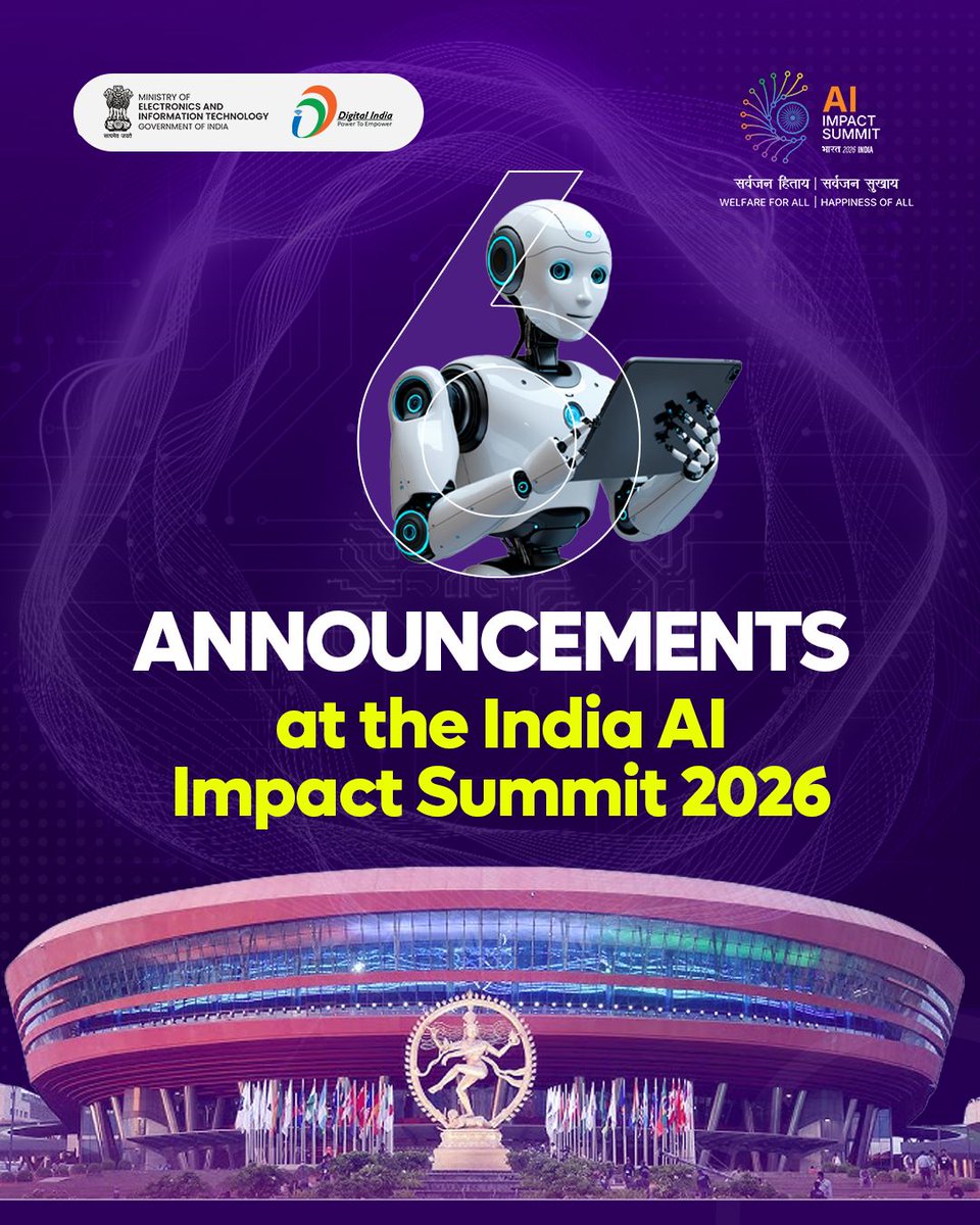 GoI_MeitY's tweet photo. The India AI Impact Summit is more than a tech event — it’s a national shift.

From a 100K GPU pool to Indian foundation models and AI across banking, healthcare, manufacturing, and governance — India is building AI at production scale.

#IndiaAIImpactSummit2026 #DigitalIndia https://t.co/cdrT09lCEE