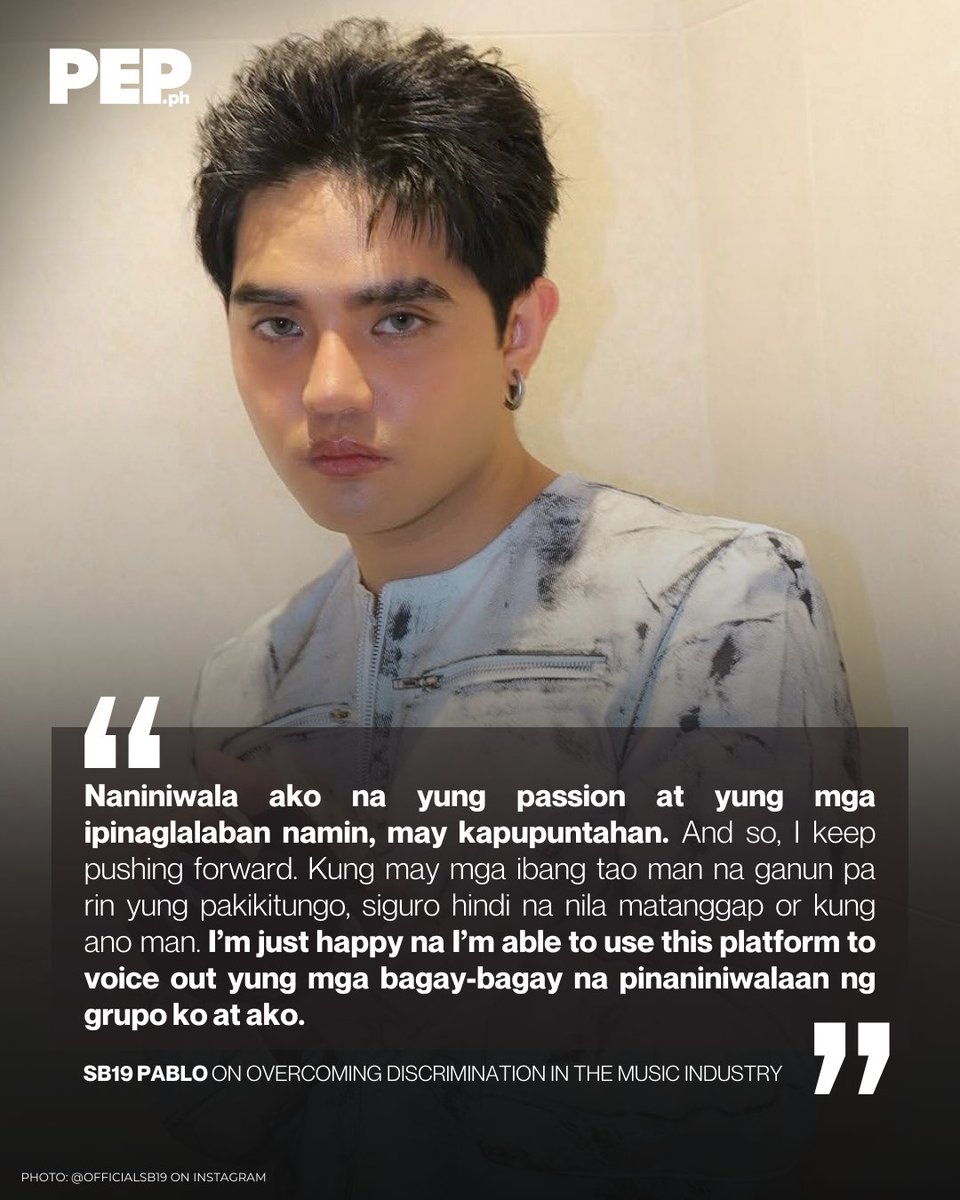 PEPalerts's tweet photo. SB19’s Pablo reflected on past discrimination in the music industry, saying that despite challenges, he continues to push forward and use his platform to advocate for the passions and beliefs of his group.

Read: https://t.co/67kCdYegYW https://t.co/iW22NIC3rb