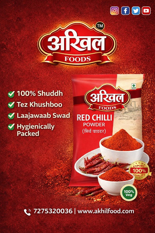 AkhilFoods123's tweet image. Spice up your meals with 🌶 Akhil Foods Red Chilli Powder!

✔ 100% Pure
✔ Strong Aroma
✔ Premium Quality
✔ Hygienically Packed
📞 7275320036
🌐 akhilfood.com
#AkhilFoods #RedChilli #IndianSpices #PureSpices #Masala