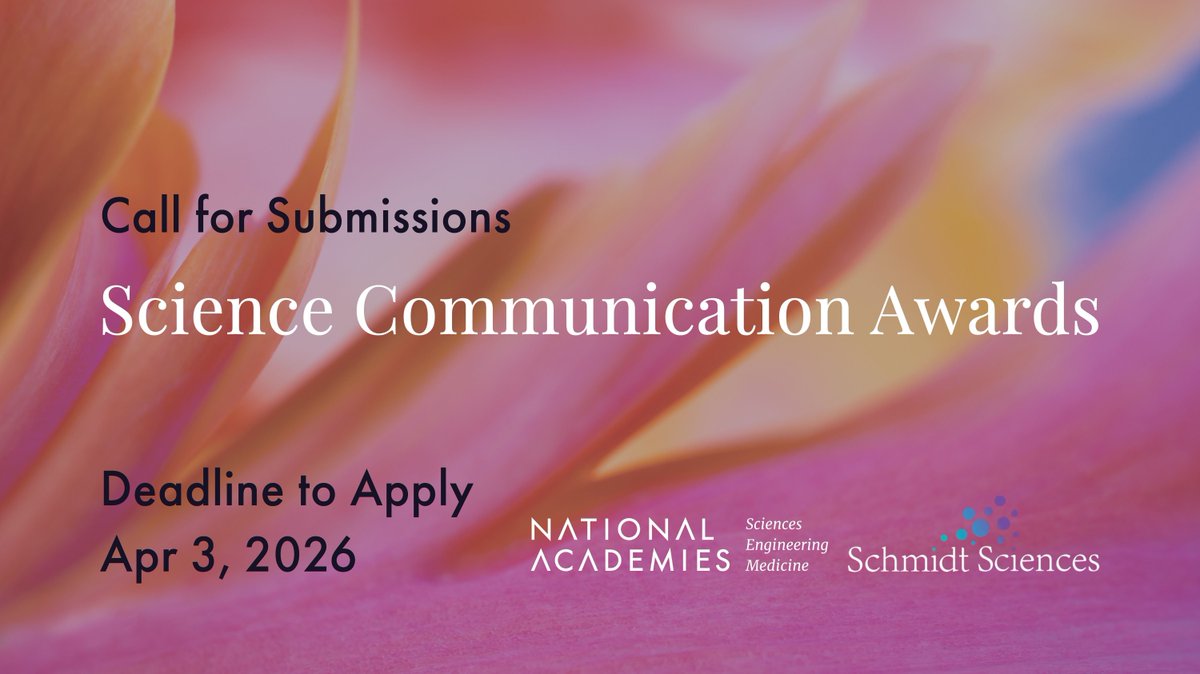 ConversationUS's tweet image. 🏆 Applications are open for the 2026 @SciCommAwards from our friends at @TheNASEM!

Science journalists, communicators and researchers who created public-facing work communicating #STEM in 2025, apply here:  buff.ly/hnm3Yji 

#scicomm