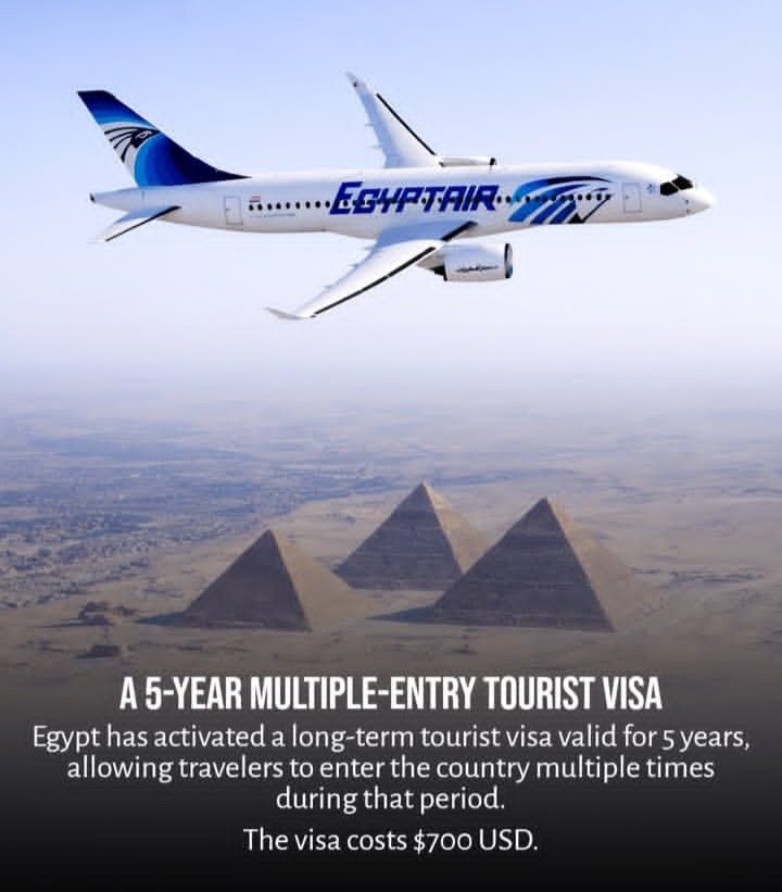 Blogistics247's tweet photo. Dreaming of exploring Egypt 🇪🇬? 
There’s a $700 visa that allows multiple entries for up to 5 years ✈️ From the Pyramids to the Red Sea, your long-term adventure just got easier. 

✅️ Ready to pack your bags? 🌍
.
.
#EgyptVisa #TravelEgypt #VisaUpdate #TravelGoals #Explore https://t.co/01AuEi3aoa