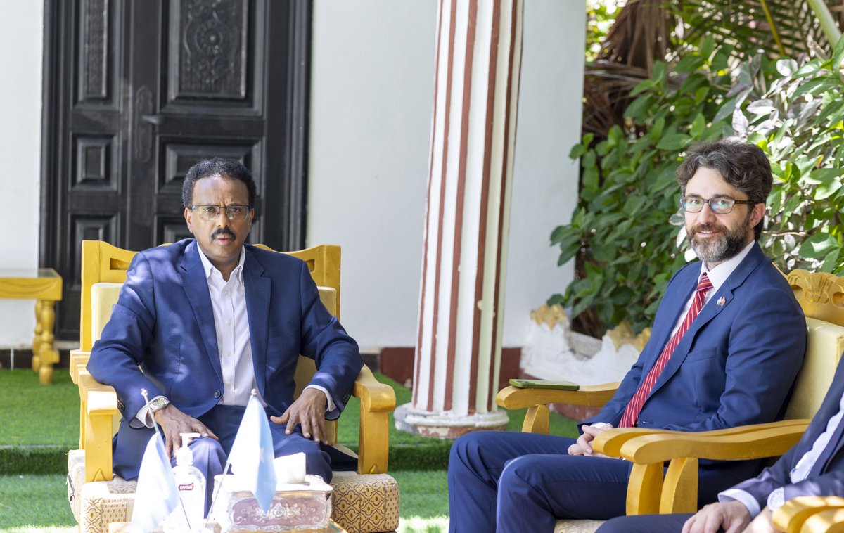 M_Farmaajo's tweet photo. I had productive discussions with the Ambassador of the Republic of Turkey to Somalia, H.E. Ambassador Alper Aktaş today in Mogadishu. I thanked him for Turkeys unwavering support of our people and country. We also discussed the political situation and security in the country. https://t.co/BOtIYCKmTc