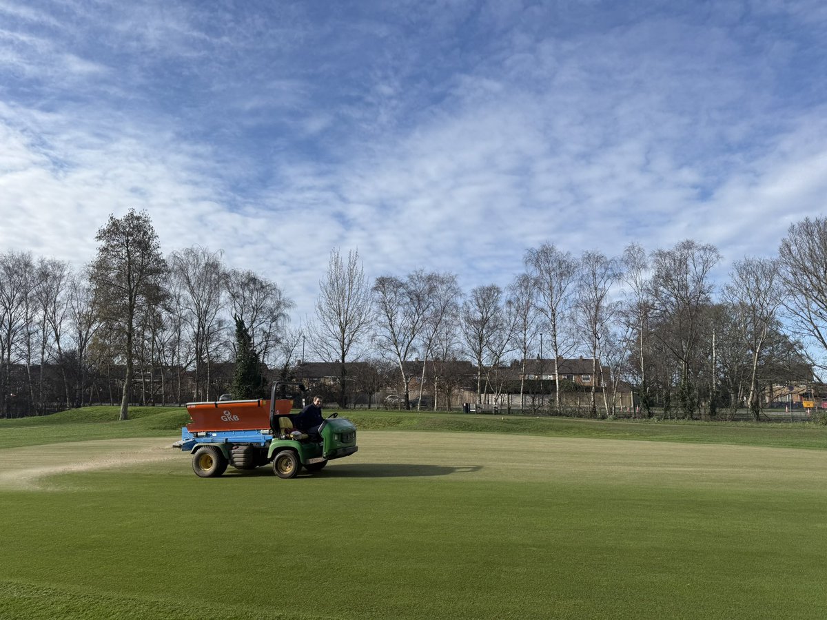 AitkensAdam's tweet photo. Spring renovations well underway @ClubWheatley with @BA_LTD GKB V-Strong, verti cut, tidy up and a top dress, followed up with @terralift TX5.1.16 for recovery https://t.co/5BBPRWgAbv