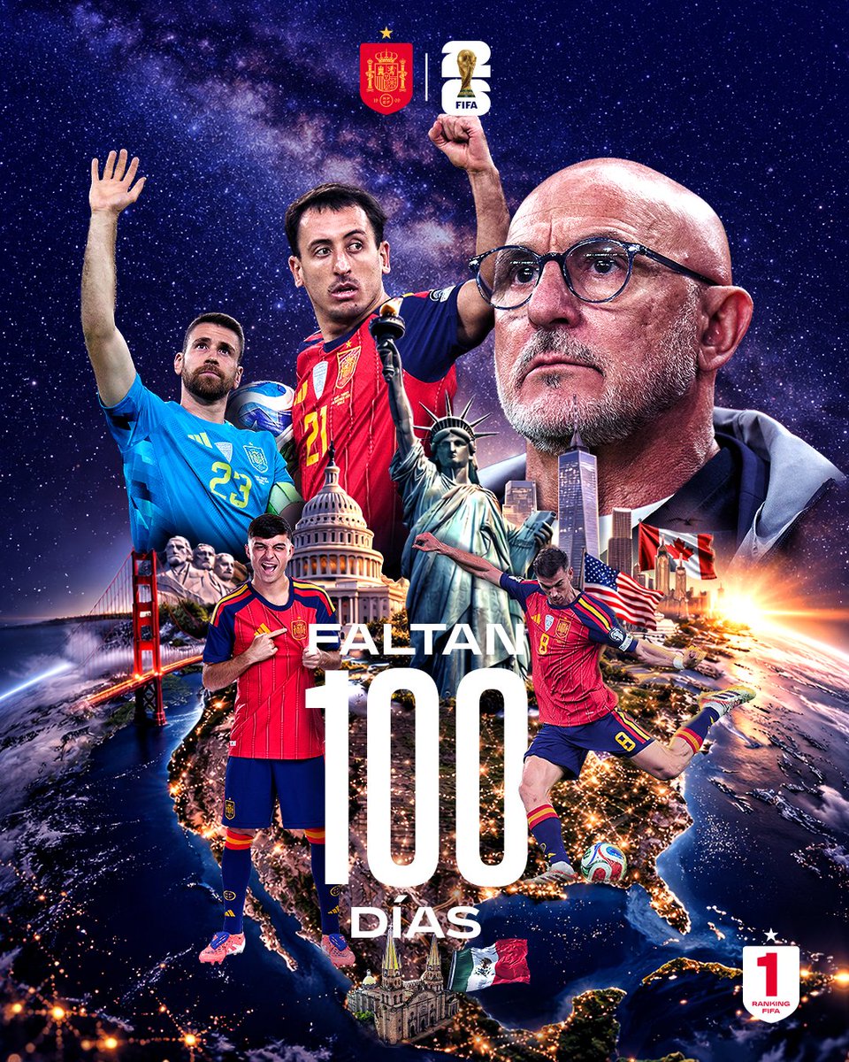 1⃣0⃣0⃣ días para el 𝘁𝗼𝗿𝗻𝗲𝗼 𝗱𝗲 𝗹𝗼𝘀 𝘁𝗼𝗿𝗻𝗲𝗼𝘀.

🏆 Activamos la cuenta atrás para 𝗘𝗟 𝗠𝗨𝗡𝗗𝗜𝗔𝗟.

#VamosEspaña I #FIFAWorldCup
