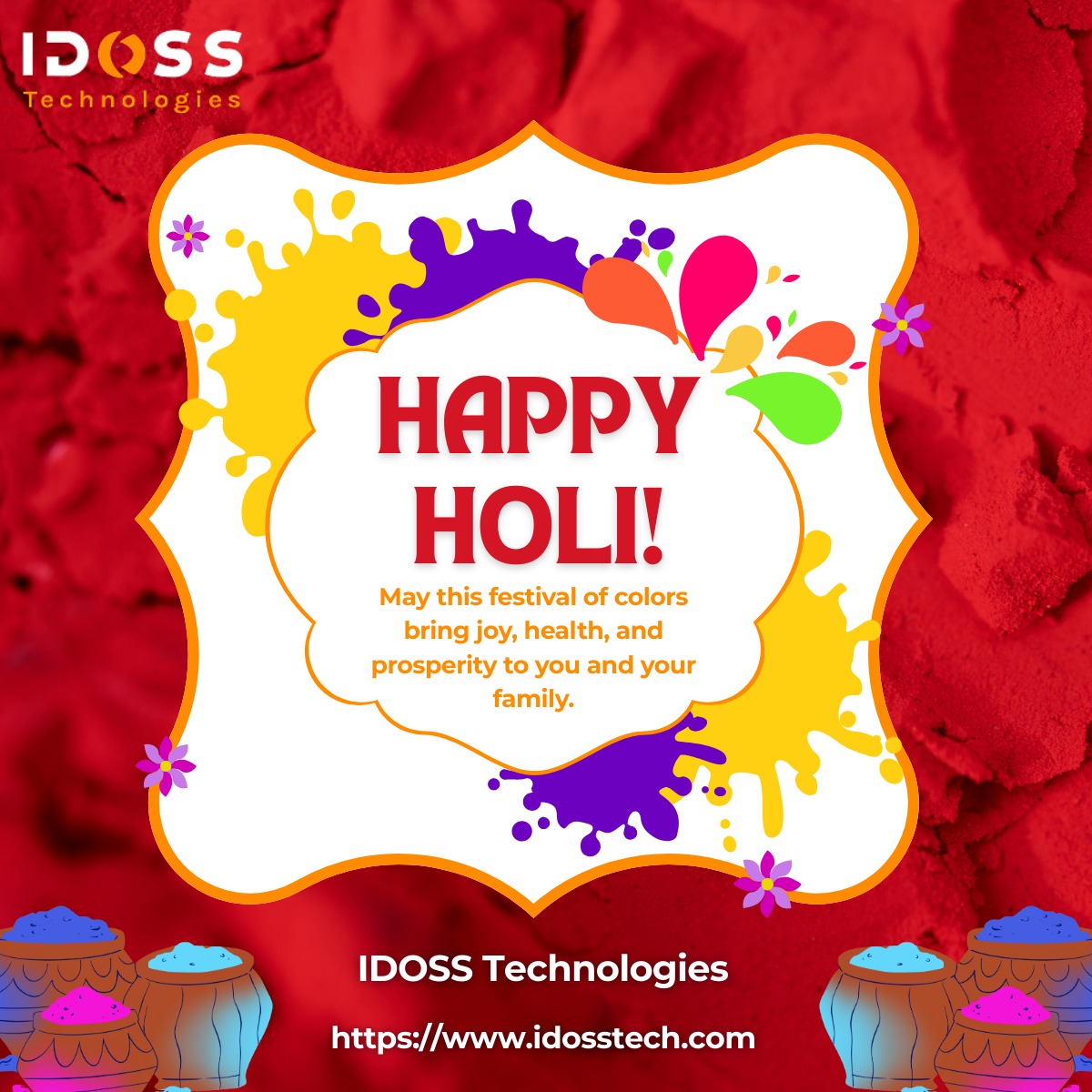 Idosstech's tweet photo. Celebrating Colors &amp; Code – Happy Holi from IDOSS Technologies! 🌈🎨
#HappyHoli #Holi2026 #FestivalOfColors #IDOSSTechnologies #HoliCelebration #ColorfulMoments #TechWithJoy #DigitalInnovation #CelebrateTogether #IndianFestivals https://t.co/wXL91csLb5