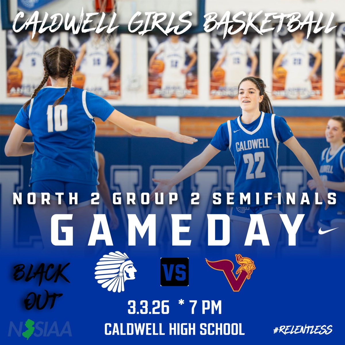 jchsgirlshoops's tweet photo. 💥GAME DAY!💥 Come out and support the girls!!! 
⚫️⚫️⚫️BLACK OUT⚫️⚫️⚫️
🚨NJSIAA TOURNAMENT- North 2 Group 2 SEMIFINALS
🆚 Voorhees
🕕 7pm
📍Caldwell HS
#f💙mily #relentless
@CWCJCHSCHIEFS 
@Chattermeister 
@guy_kipp 
@ChrisNalwasky 
@addykeenan5 https://t.co/sdhKNGxUHj
