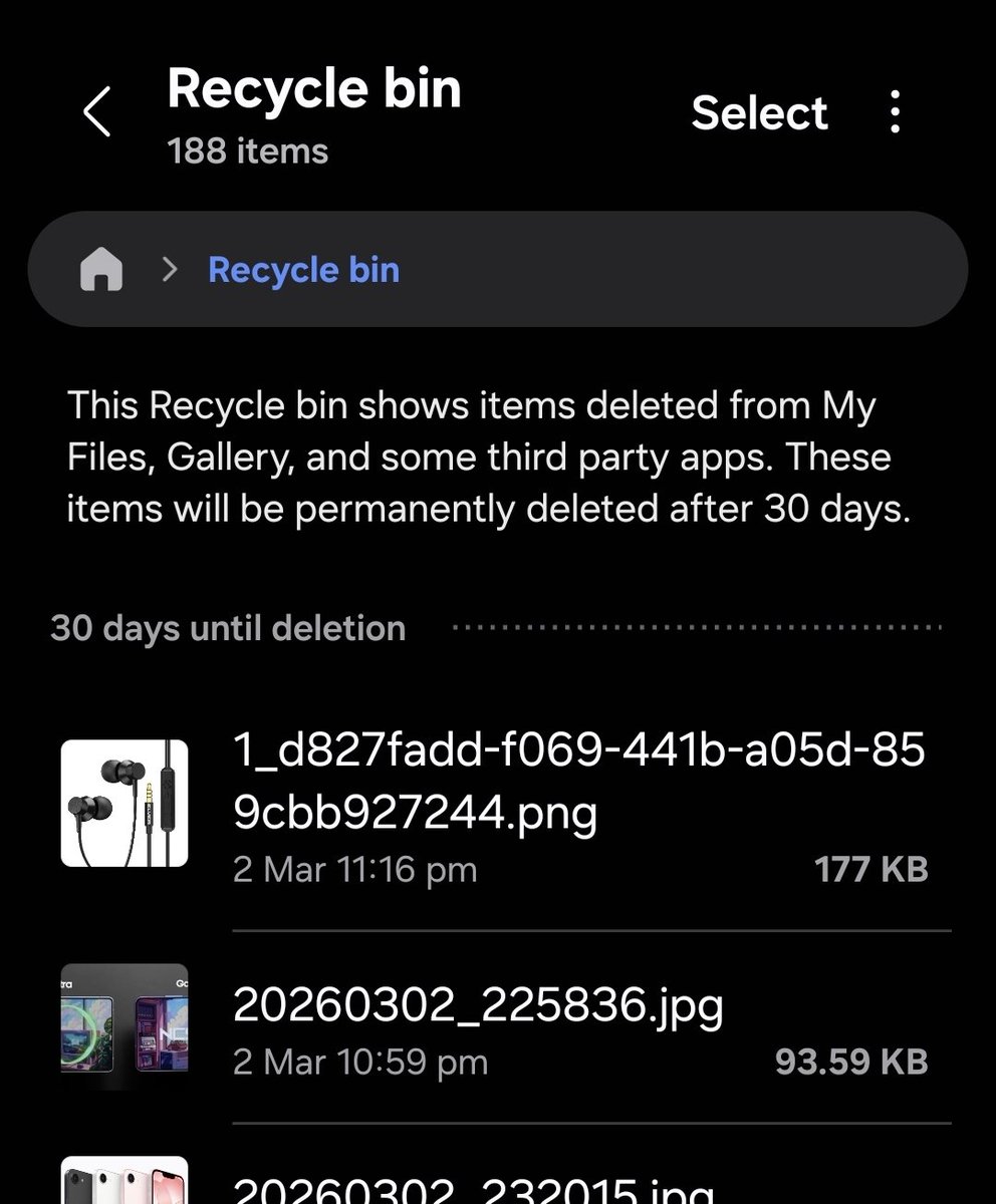 The1UX's tweet photo. Who else thought of Recycle bin should have
1. Search option
2. Categorized like Images, videos..
3. Can view in grids and different style
4. Restore in different Path
#OneUI8_5 #Samsung #OneUI9 #MyFiles https://t.co/2y7OH1IGZO