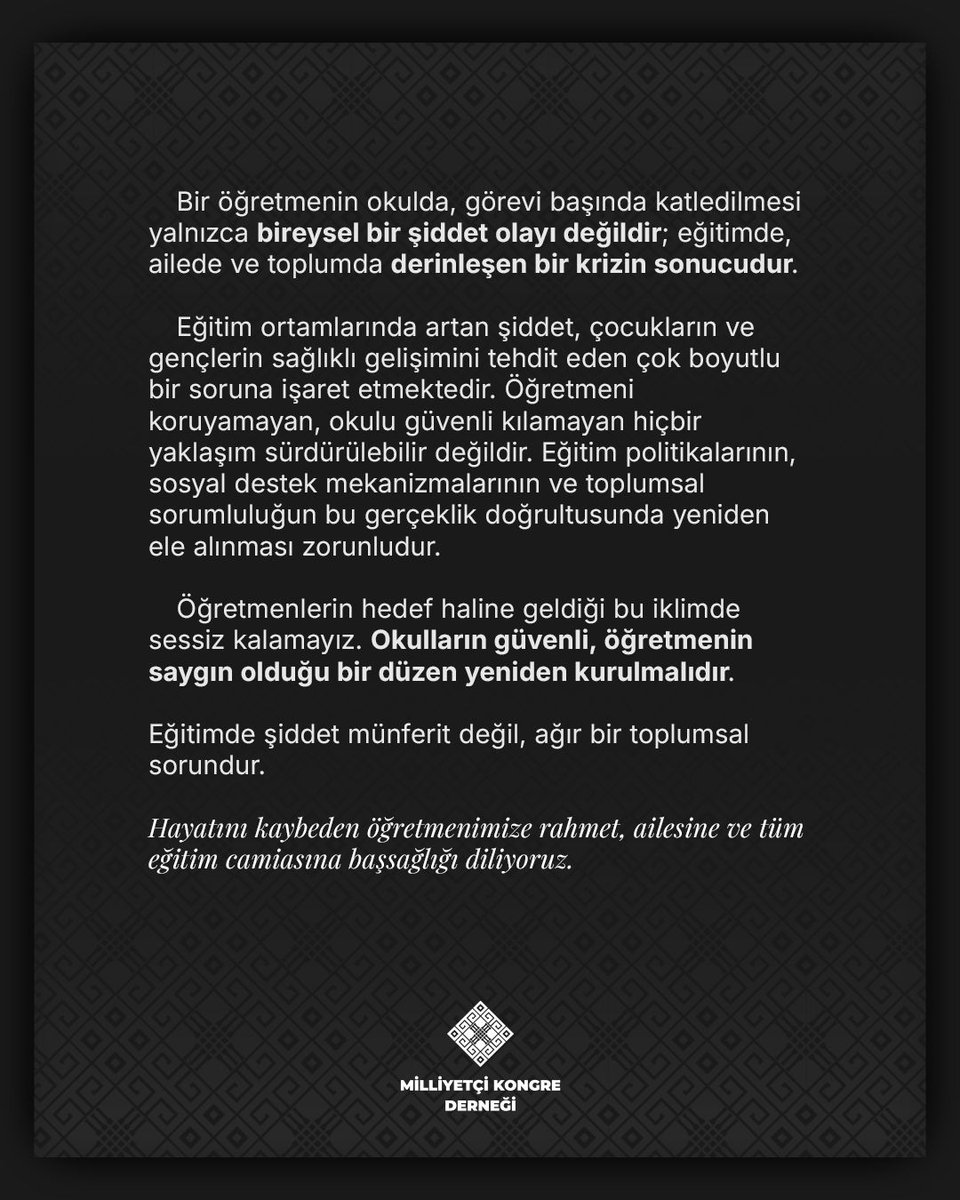 Hayatını kaybeden Fatma Nur Çelik öğretmenimize rahmet, ailesine ve tüm eğitim camiasına başsağlığı diliyoruz.