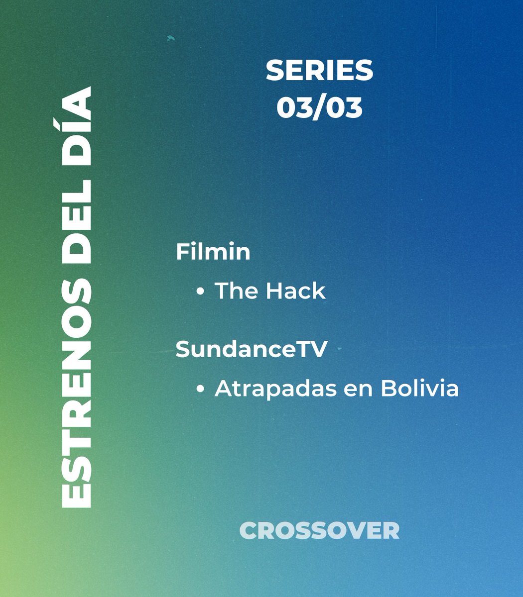 CrossoverSerie's tweet photo. #SeriesDeEstreno - Martes 3
Hoy es día de series basadas en historias reales con #TheHack, creada por Jack Thorne (Adolescencia) y protagonizada por David Tennant y Robert Carlyle, y la nórdica #AtrapadasEnBolivia https://t.co/5TZvPSszSi