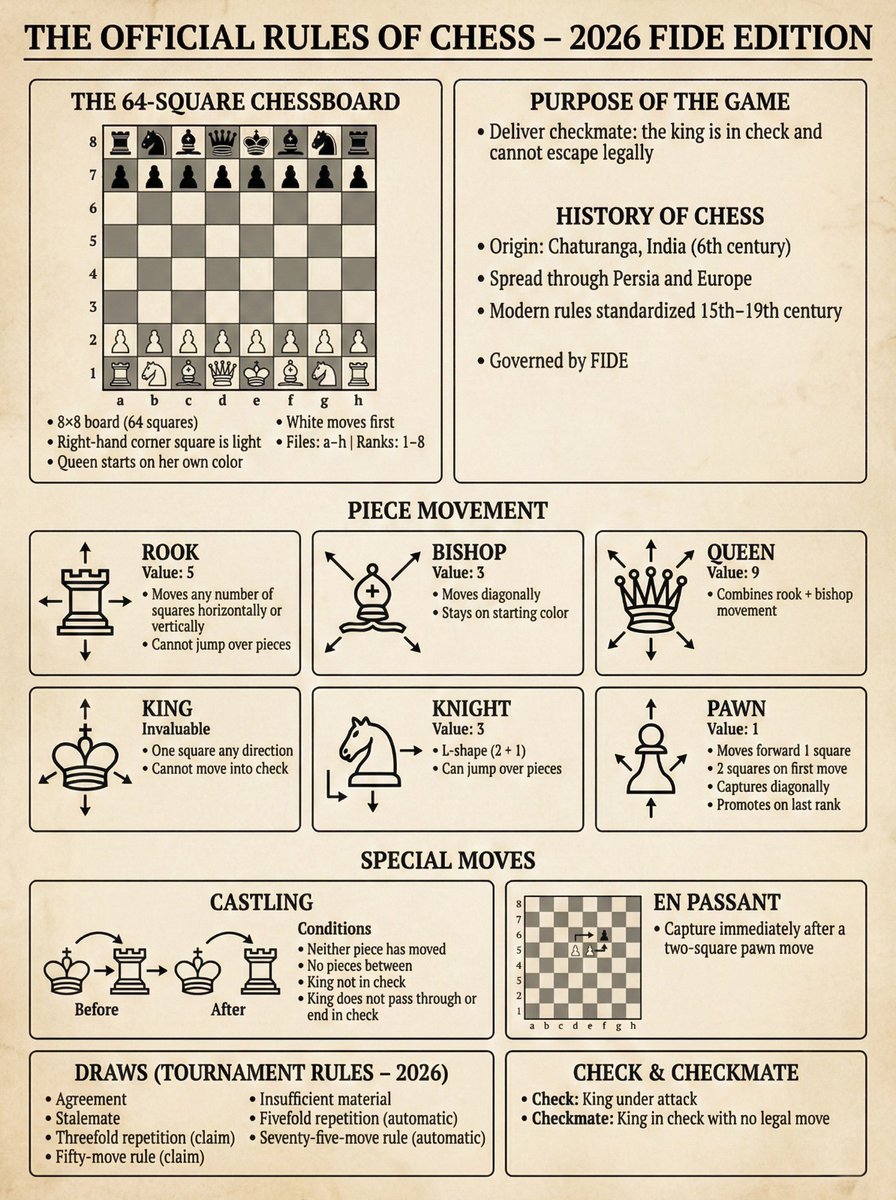 Learn to play chess with this one sheet.