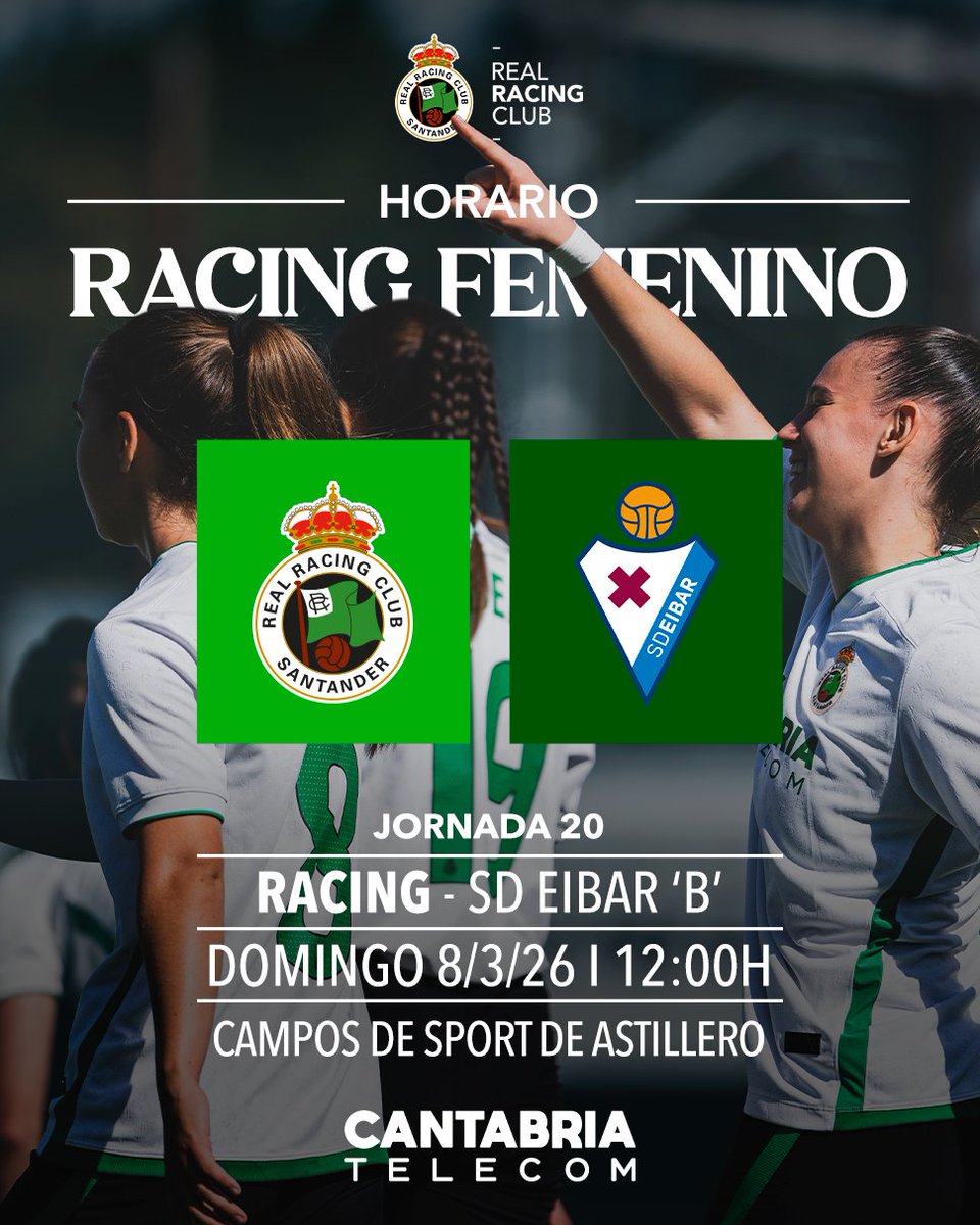 🏟️ El Racing recibe a la SD Eibar ‘B’ este domingo, 8 de marzo, a las 12:00 horas

⚔️ Las verdiblancas, terceras, se miden al conjunto armero, quinto clasificado, en Astillero

📝 realracingclub.es/noticias/el-ra…

#RacingFEM