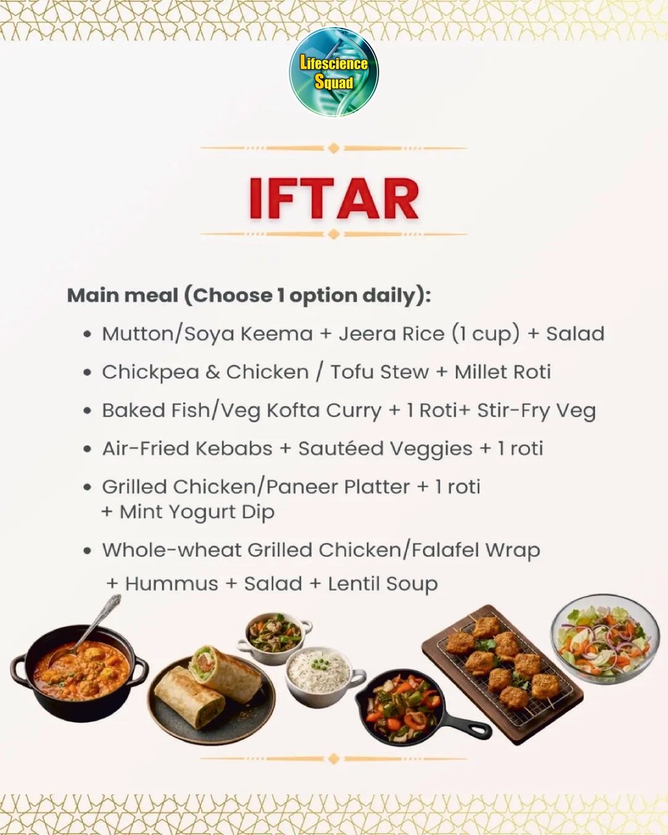 lifesciencesqua's tweet photo. Ramadan Is Not a Fried Food Festival ๐๐
Fasting all day โ overeating at Iftar.
For weight loss:
โข Skip deep-fried starters
โข Prioritize protein
โข Avoid sugary drinks
โข Add fiber at Suhoor
Fast smart. Eat balanced.
#HealthyRamadan #WeightLoss #Metabolic #LifescienceSquad https://t.co/oaA08BebJ4