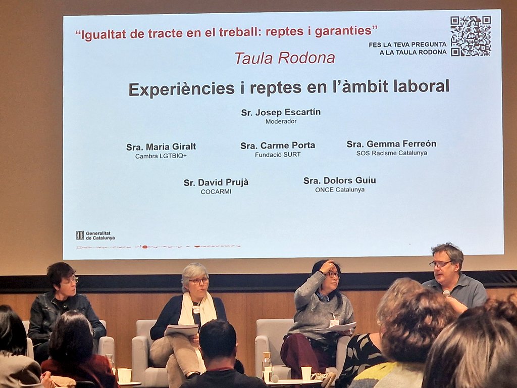 evabaror's tweet photo. Seguim amb una 2a taula sobre "Experiències i reptes en l'àmbit laboral" amb @CarmePorta #FundacioSurt @cambralgtbiq @SOSRacis i @ONCECatalunya, entre d'altres. 

#Racisme #Masclisme #DiversotatFunfional #Lgbti #Islamofobia #Capacitisme #Patriarcat #Capitalisme https://t.co/gXHItRsEhI