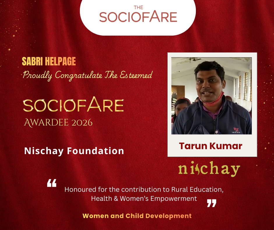 Honoring a true changemaker 🌟

Tarun Kumar of Nischay Foundation is nominated for the SocioFare Awards 2026 🏆 for his dedicated work in education 📚 and community empowerment 🤝.

#SocioFareAwards #Changemakers #SocialImpact #RealLifeHeroes