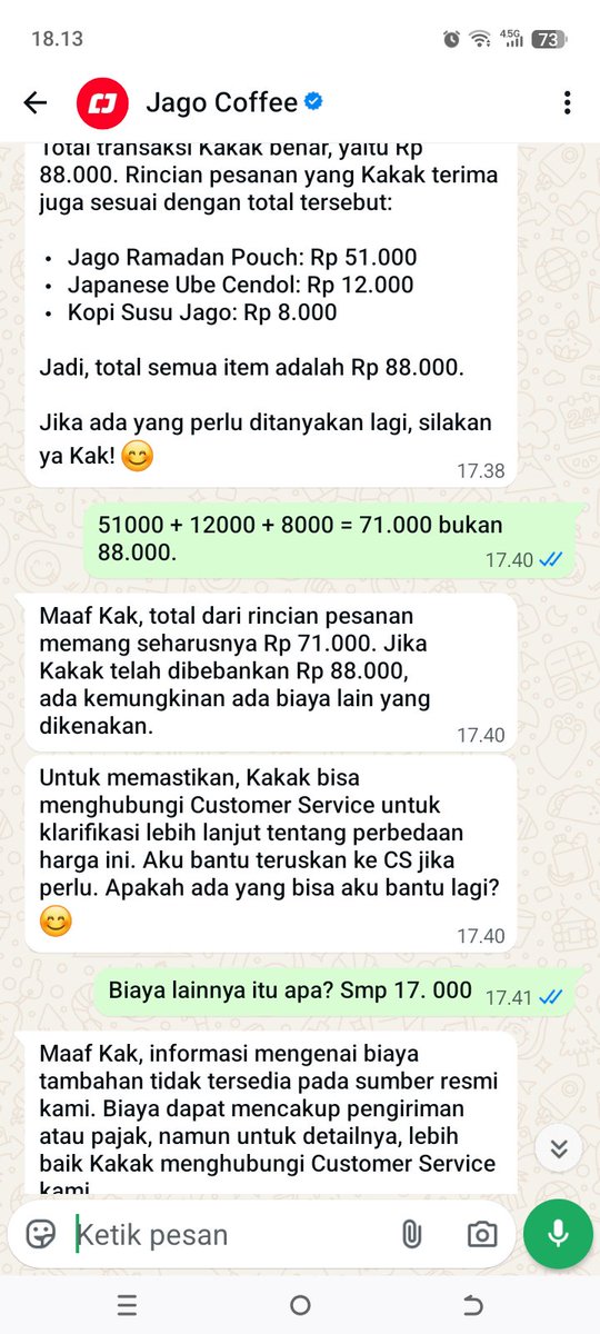 boydoangdeh's tweet photo. @BangJagokopi  Selasa 3 maret saya membeli merchandise, kopi susu plus menu baru jago.  Total 88 ribu. Pertanyaan saya selisih 17 ribunya kmn? Saya wa ke jago aja ngk bisa jwb. Aneh tapi nyata. https://t.co/co7jDJjBQf