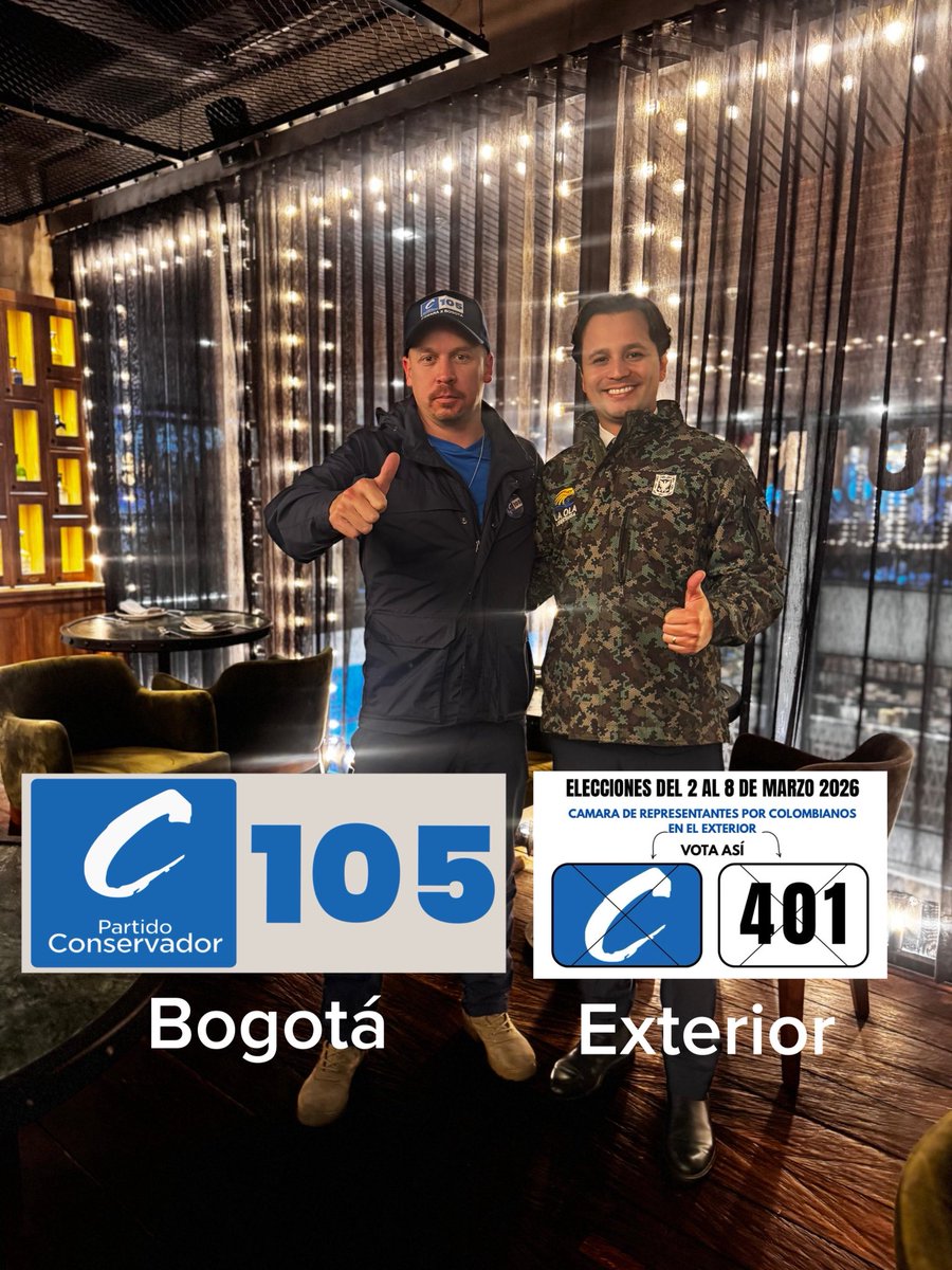 JorgeECastilloL's tweet photo. Amigos y familiares: 

Apoyen el camino real hacia más libertad y menos intervención estatal.
Voten por Omar Feijoo (@omarfeijooG), candidato a la Cámara por el Exterior – Partido Conservador, tarjetón #C401. Defenderá con firmeza los a los colombianos en el mundo.

Y Jorge Castillo (@JorgeECastilloL), candidato a la Cámara por Bogotá – Partido Conservador, tarjetón C105. Un veterano comprometido con seguridad, menos impuestos, libertad económica y una Bogotá que funcione para su gente.
#Libertad #VotaC401 #VotaC105 #ColombiaLibre