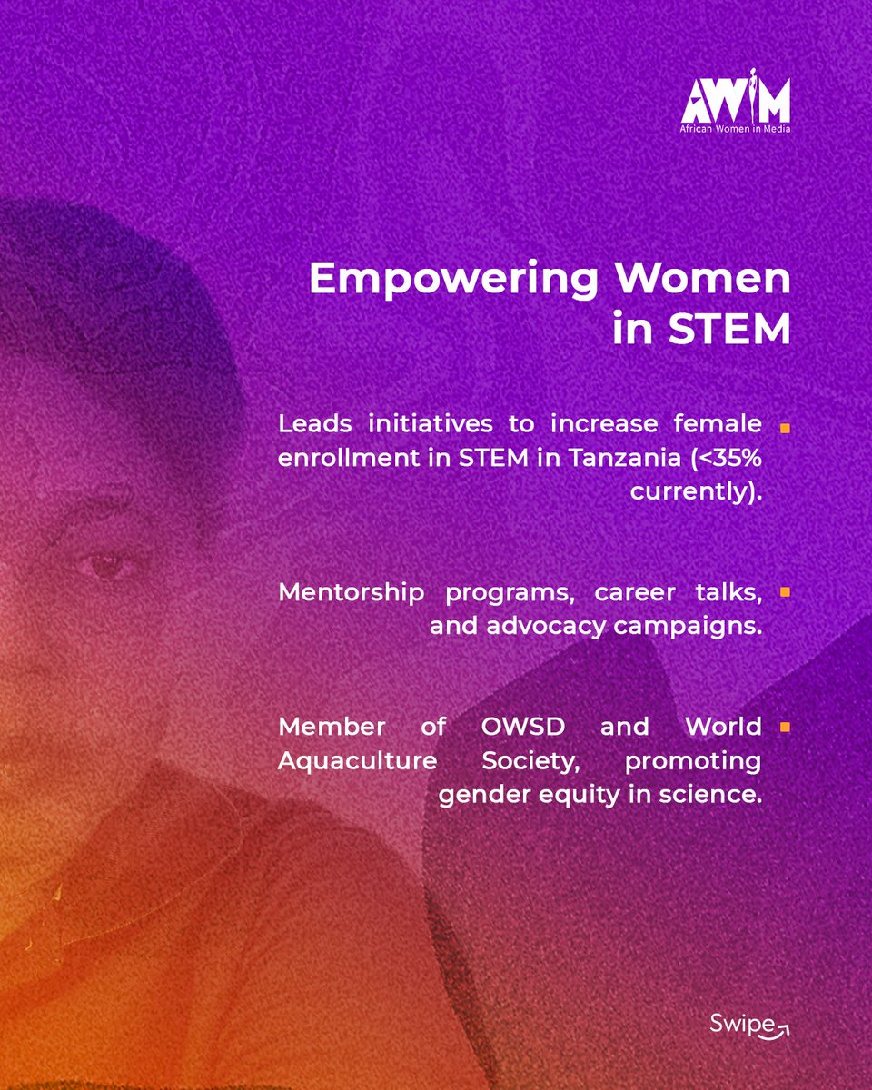 RealAWiM's tweet photo. As we continue our Eight Women series, meet Dr. Betina Lukwambe,
Senior Lecturer, Researcher & Gender Equity Advocate in Tanzania.

Advancing sustainable aquaculture. Championing women in STEM. Investing in women to uplift communities.

When women rise, we all thrive.
Join the movement: https://t.co/LQyJ1iAnVJ

#InternationalWomensDay #SourceHer #WomenInSTEM
