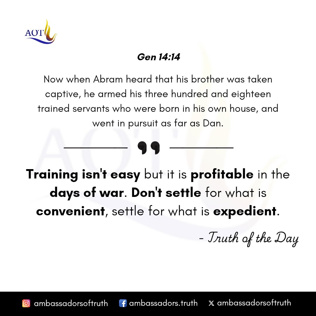 amboftruth's tweet photo. Victory favors the trained!
Training isn’t easy, but in the days of battle, it is profitable.
Don’t settle for convenience; aim for preparation and excellence. 💪✨
#TruthOfTheDay https://t.co/JcjKAjP27c