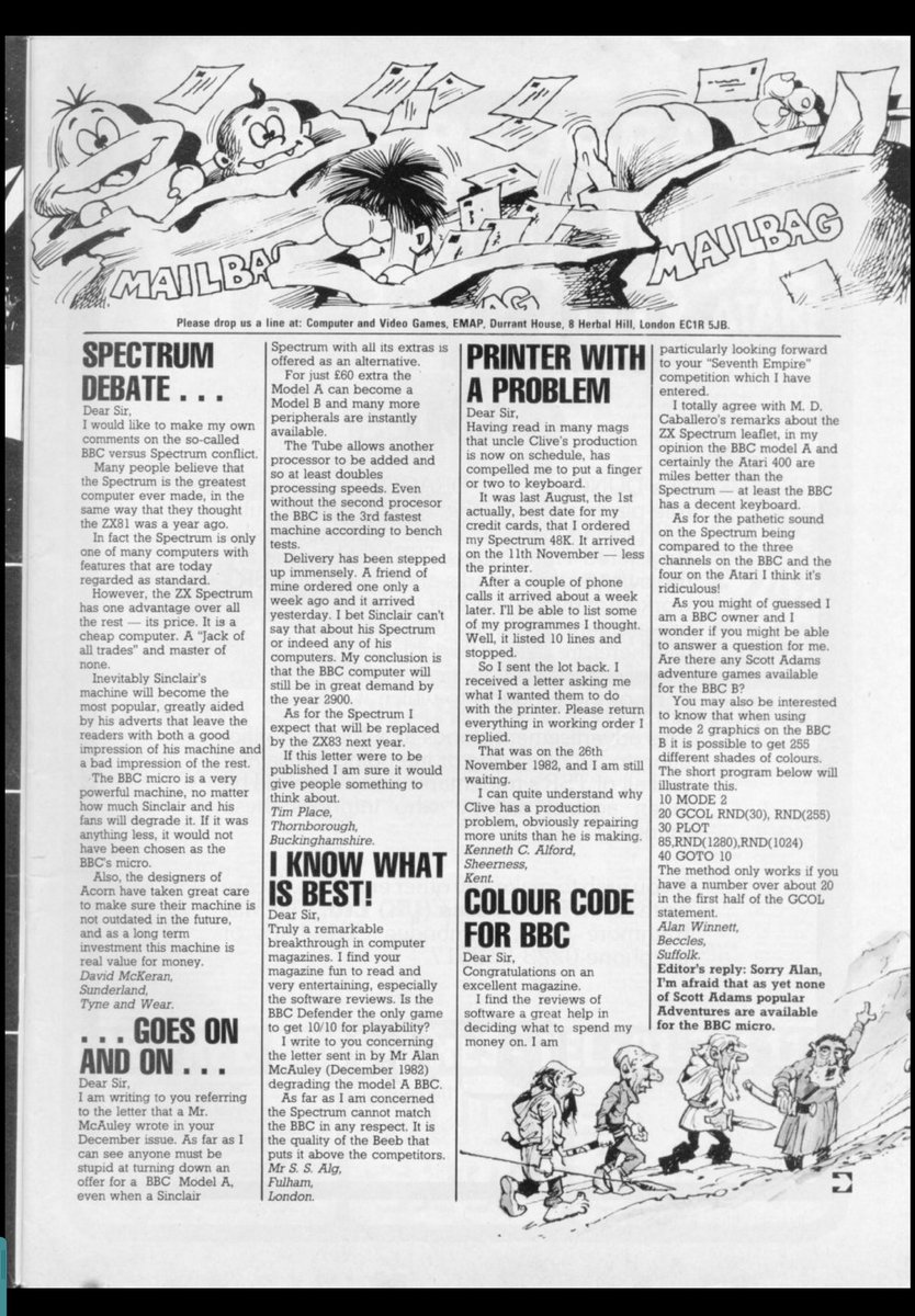 FREEZEZXUK's tweet photo. 43 years ago:
These first two letters from Computer &amp; Video Games magazine are hilarious 🤣👍
#ZXSpectrum vs. #BBCmicro https://t.co/8EvSUPSNED