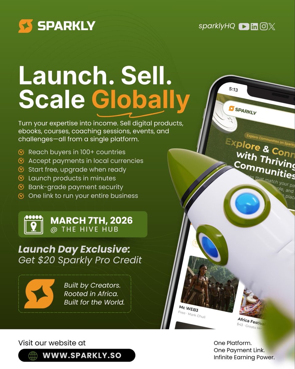 100+ countries. One launch day. 🌍
March 7th, 2026 — Sparkly goes live.
Join live → Get $20 Sparkly Pro activated at the launching.
Register: sparkly.so/sparkly-commun…
  | sparkly.so #SparklyLaunch 🚀
