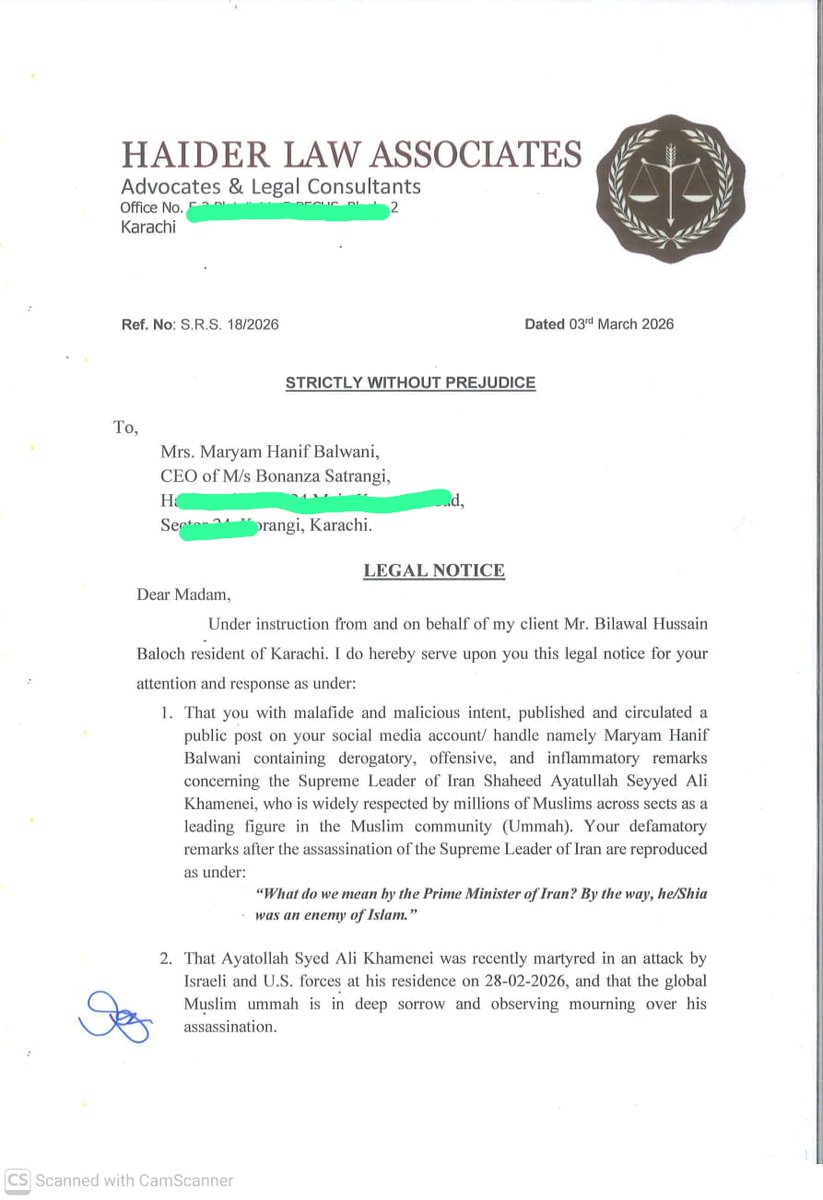 Shaharyarsyed95's tweet photo. Issued the legal notice to Mrs. Maryam Hanif Balwani, CEO of Bonanza Satrangi on behalf of my client for the defamatory and offensive remarks. The public unconditional apology is demanded within 14 days otherwise legal action will be taken against her. 
#boycottbonanza https://t.co/V0AFNcp0cm