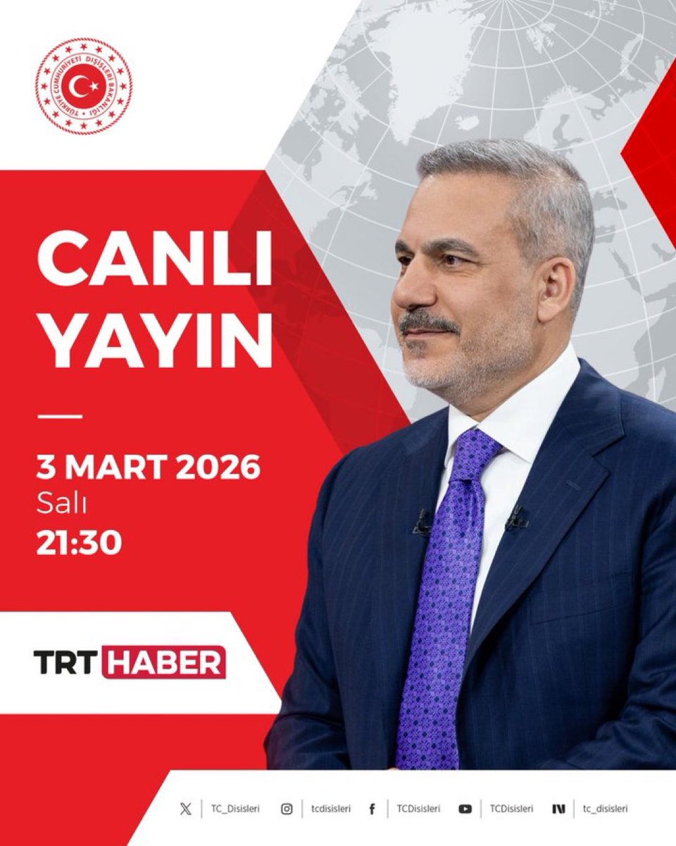 Bakanımız <a href="/HakanFidan/">Hakan Fidan</a>, bu akşam saat 21:30'da TRT Haber’de gündemi değerlendirecek.