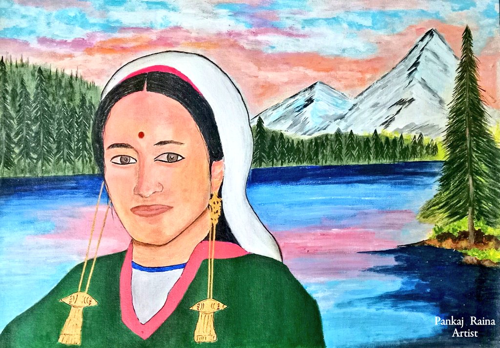 कोशुर कूर :The Beauty of Kashmir 
Painting for Sale! DM for price 
Raina Art Work_Pankaj Raina_Artist 

#art #kashmirigirl #kashmiriartist #artist #painting #artwork #kashmirtourism #kashmir