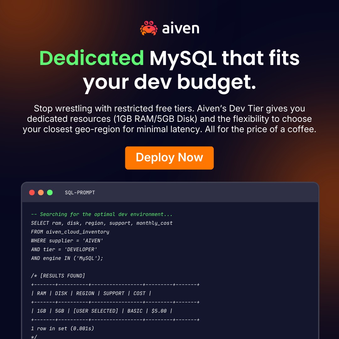 Single-node managed MySQL with 1 CPU, 1GB RAM, and 8GB disk. Includes ...