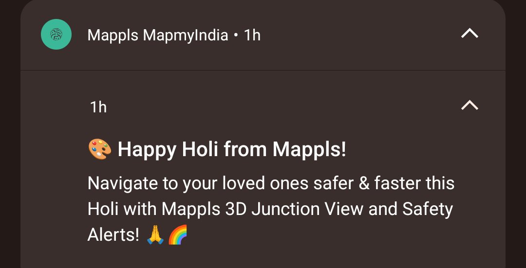 erdineshbhatt's tweet photo. @_rohanverma  @MapmyIndia FCM notification का बेहतरीन प्रयोग।
रोहन और mapmyindia का। अब तक डेवलपर ढंग से ऑब्जेक्टिव ही नहीं समझ पाए FCM का। बरहाल #Happy_Holi_2026 https://t.co/wf0UsBZsO4