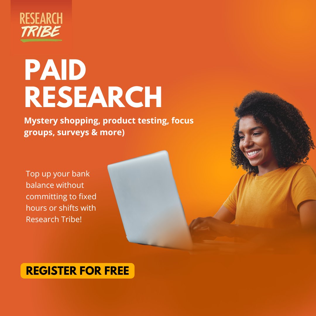 Want to earn cash, freebies &amp; rewards just for sharing your opinion? 👀

Join Research Tribe &amp; get paid for surveys, focus groups, mystery shopping &amp; more.

✔️ Free to join
✔️ Flexible
✔️ No experience needed

Turn spare time into income 💸

Sign up now👉 bit.ly/3Pc81nG