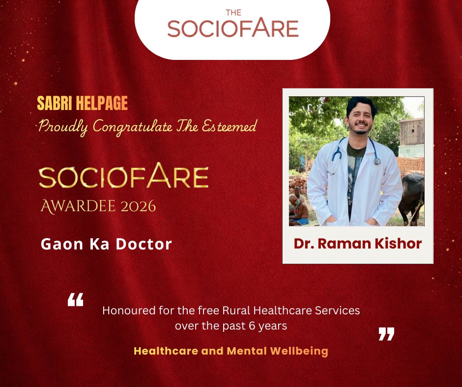 Honoring a true changemaker 🌟

Dr. Raman Kishore is nominated for the SocioFare Awards 2026 🏆 in recognition of his dedicated service in providing free rural healthcare for the past six years 🏥.

#SocioFareAwards #HealthcareHero #SocialImpact #RealLifeHeroes #Changemakers