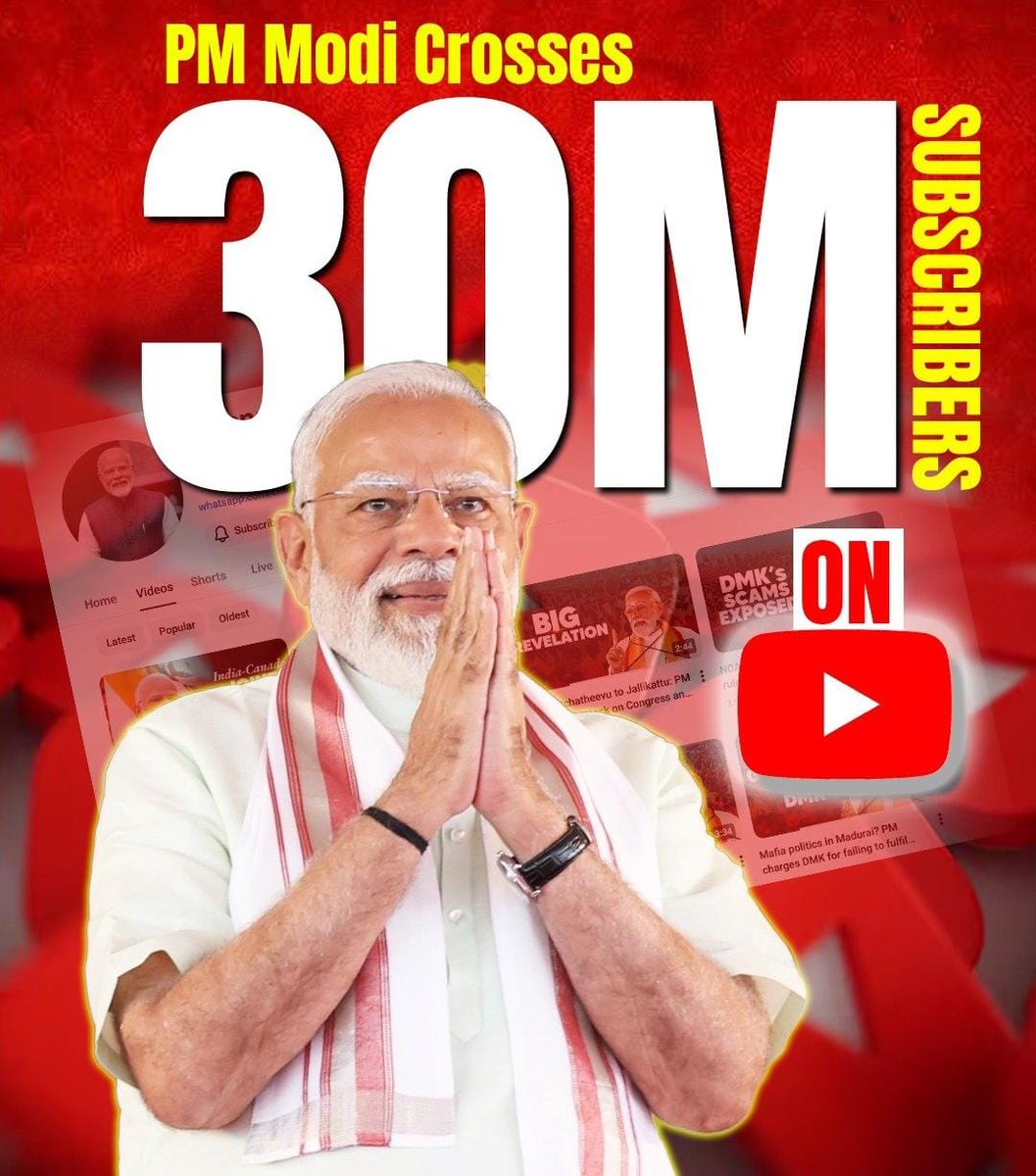 ddnews_guwahati's tweet image. প্ৰধানমন্ত্ৰী শ্ৰী @narendramodi ৰ #YouTube অনুসৰণকাৰীৰ সংখ্যা ৩০ মিলিয়ন অতিক্ৰম কৰি বিশ্বৰ সৰ্বাধিক‌ #Subscriber থকা ৰাজনৈতিক নেতা হিচাপে নিজৰ স্থান অক্ষুণ্ণ ৰাখিছে। 
#Globalleader
@PMOIndia