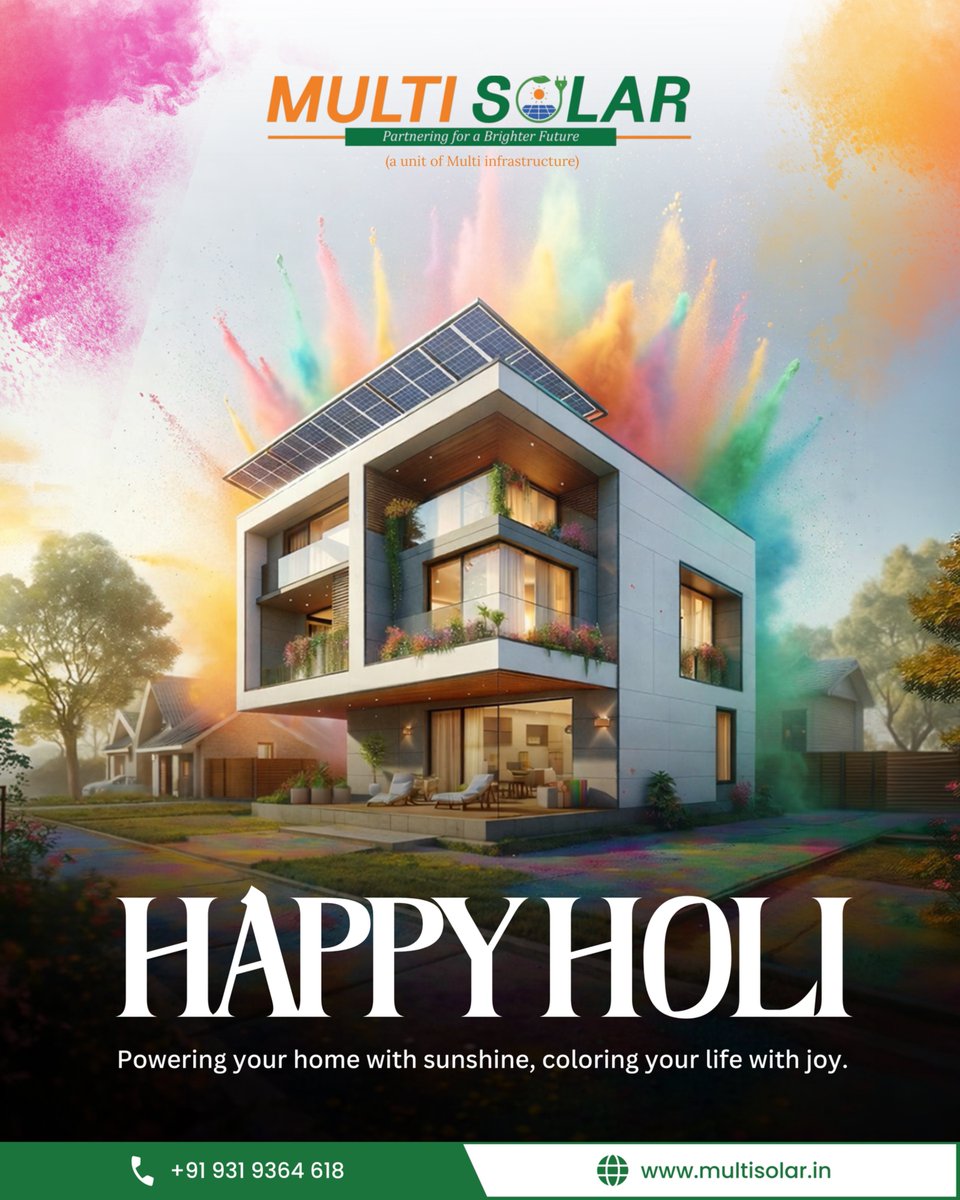 multisolar_in's tweet image. Suffering from rising electricity bills this festive season?

This Holi, switch to a Rooftop Solar System and power your home with clean sunshine.

#MultiSolar
#RooftopSolarSystem
#SolarPanelInstallation
#ResidentialSolarSystems
#SolarSystemForHome