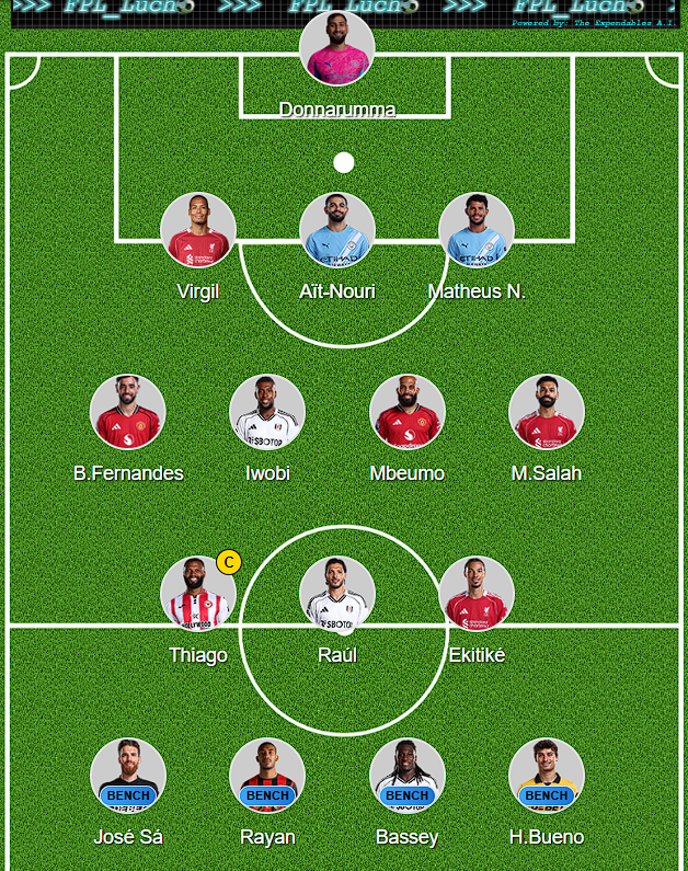 FPL_Lucho's tweet photo. The algo gives the armband to Thiago, also takes Haaland out -> Salah in, interesting......   Good Luck Managers !    #FPL #FPLCommunity #FPLAlgorithms #FPLDeadline https://t.co/UcNRUaHpxb