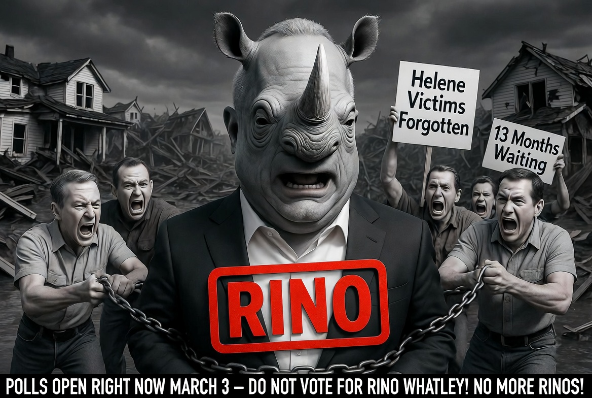 RINO_Removal's tweet photo. 🚨 NORTH CAROLINA PATRIOTS!  POLLS ARE OPEN RIGHT NOW

It's March 3, Election Day, and we've got some RINOs to remove! 

Do NOT vote for RINO Michael Whatley.

• Named Helene Recovery Czar over a year ago... Western NC still only received ~12% of the aid. Families still suffering in temporary housing.

• Lifetime D.C. insider and former lobbyist. Never held a single elected office before trying to parachute into the Senate.

NO MORE RINOS. Vote today.
#NoMoreRINOs #NCSen
@CoffeeNGrit