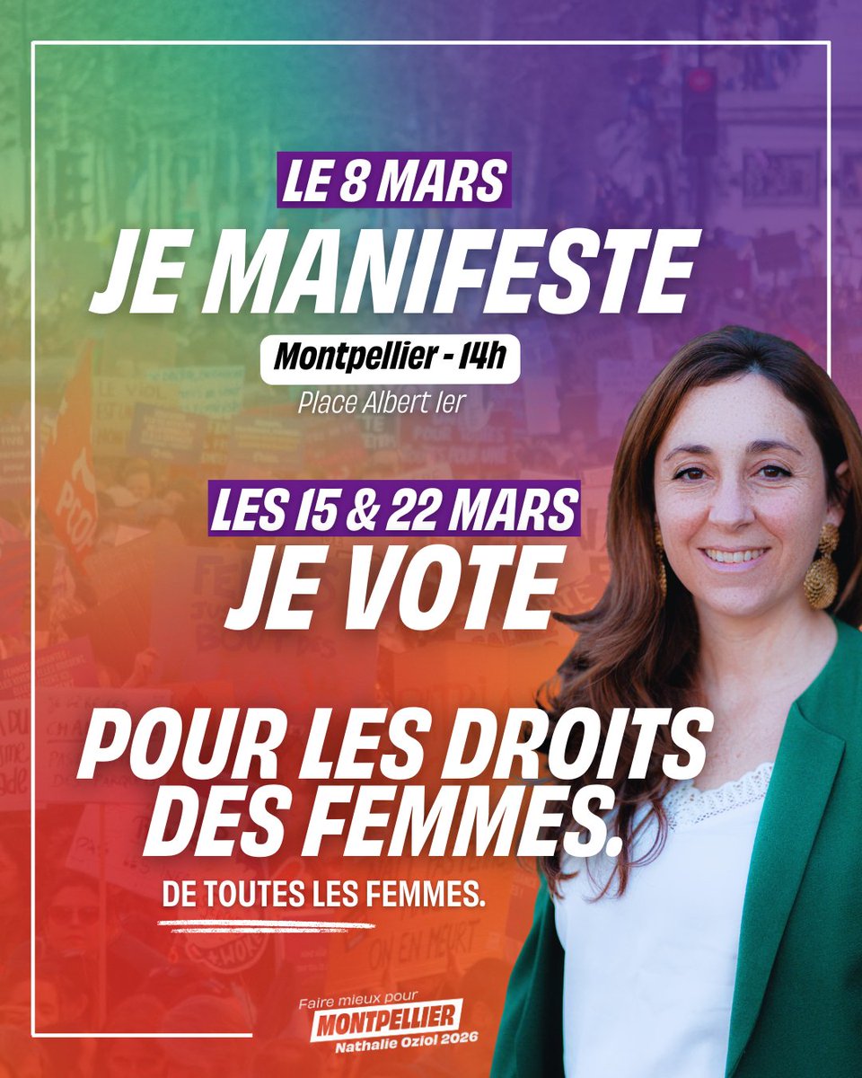 ✊🟣 Le #8mars, je manifeste pour les droits des femmes. De toutes les femmes. J'y serai avec les militant·es de #FaireMieuxPourMontpellier. 

Le 8, je défends les droits des femmes dans la rue et dans les urnes et les 15 et 22 mars ! 

Et toi, tu seras au RDV ?