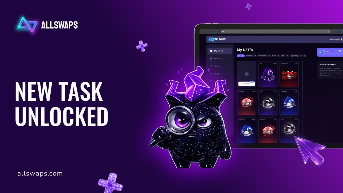 ✔ New task from the bot

This time, you are asked to take a closer look at the Allswaps project.

How to complete the task?

1) Visit the WEBSITE: allswaps.com
2) Carefully review the information provided.
3) Write a SINGLE MESSAGE in the chat:

• What new