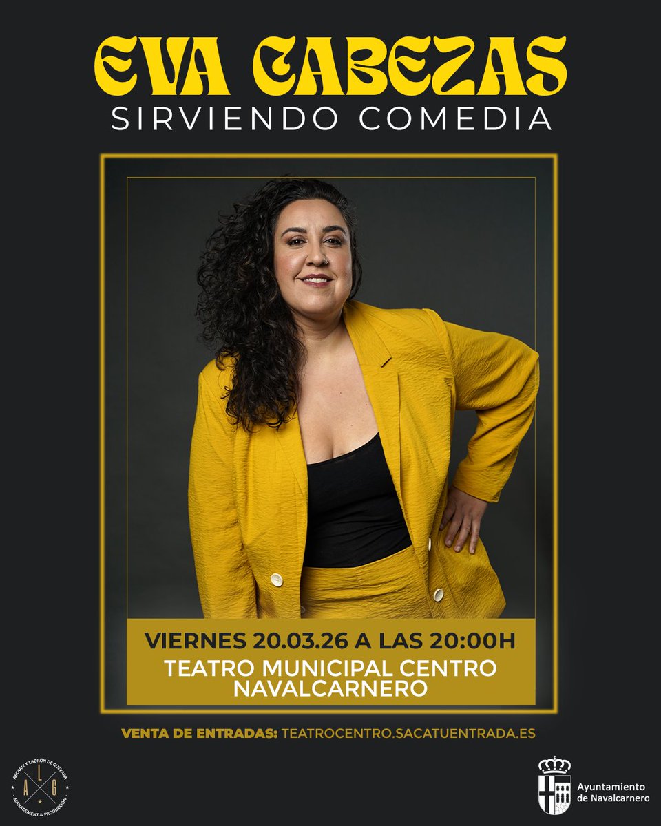 ¡Reservad la fecha!
El próximo 20 de marzo, #EvaCabezas llega a Navalcarnero 🎤

🕗 20:00h
🎭 Teatro Municipal Centro

🎟️​ Entradas en el lnk.bio/alg_management

#entretenimiento #cultura #monologo #comico #teatro #gira #tour #ALG #standupcomedy #humorenvivo #navalcarnero