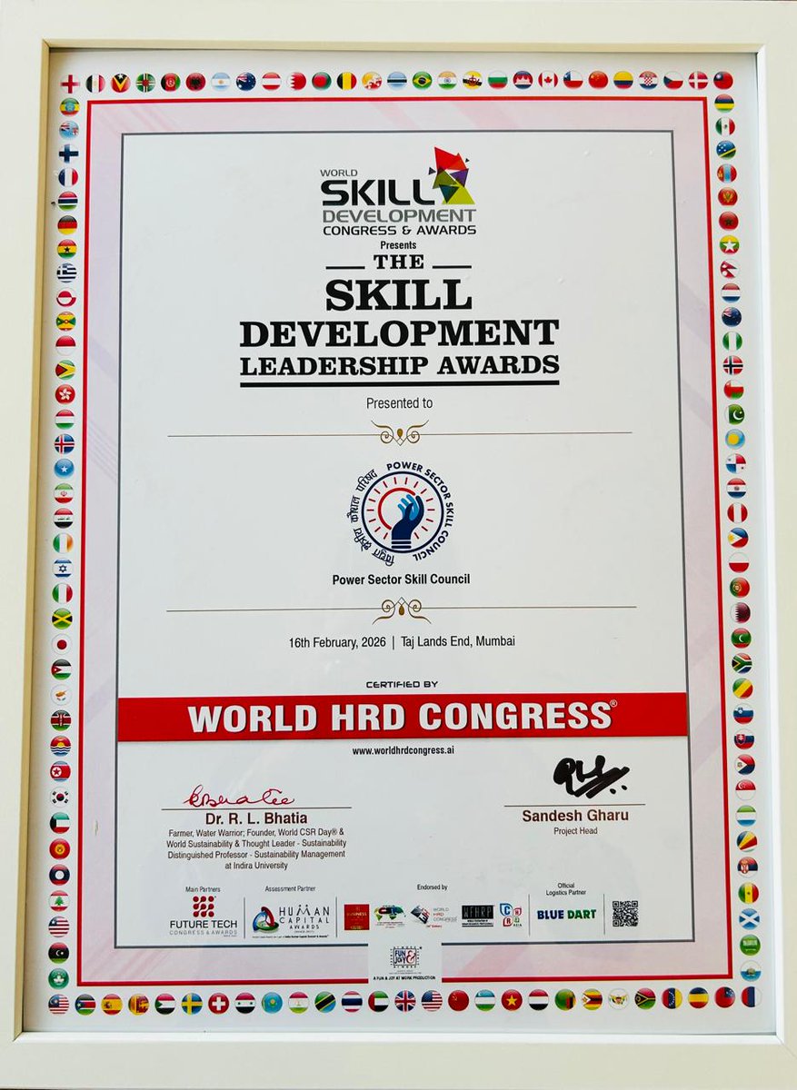 PowerSSCIndia's tweet photo. PSSC has been honored with the Skill Development Leadership Award at the World Skill Development Congress &amp; Awards 2026 in Mumbai.
This recognition reinforces our commitment to strengthening the power sector workforce and driving impactful skilling initiatives.  #PSSC https://t.co/QudHMISC1W