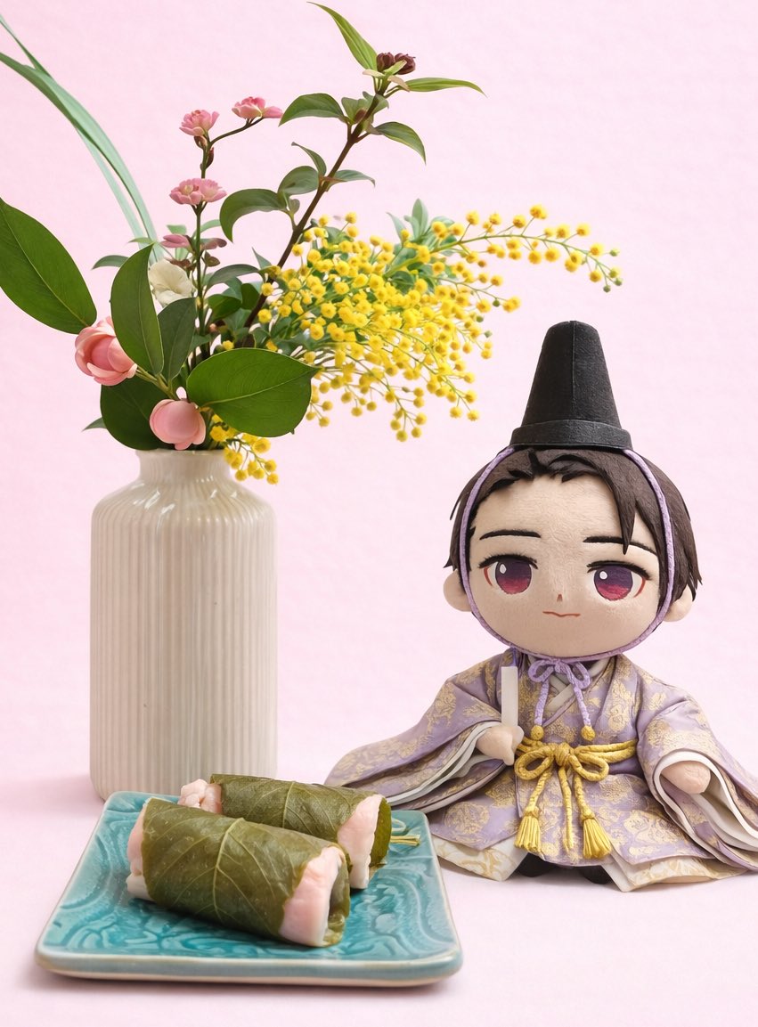 3月3日　ひなまつり🎎
こんなお雛様があったら欲しいかも🤭
（ちゃっぴい、グッジョブ😆）
（桜餅←関東風？どうしても食べたくなったので自作😅）
#山下智久