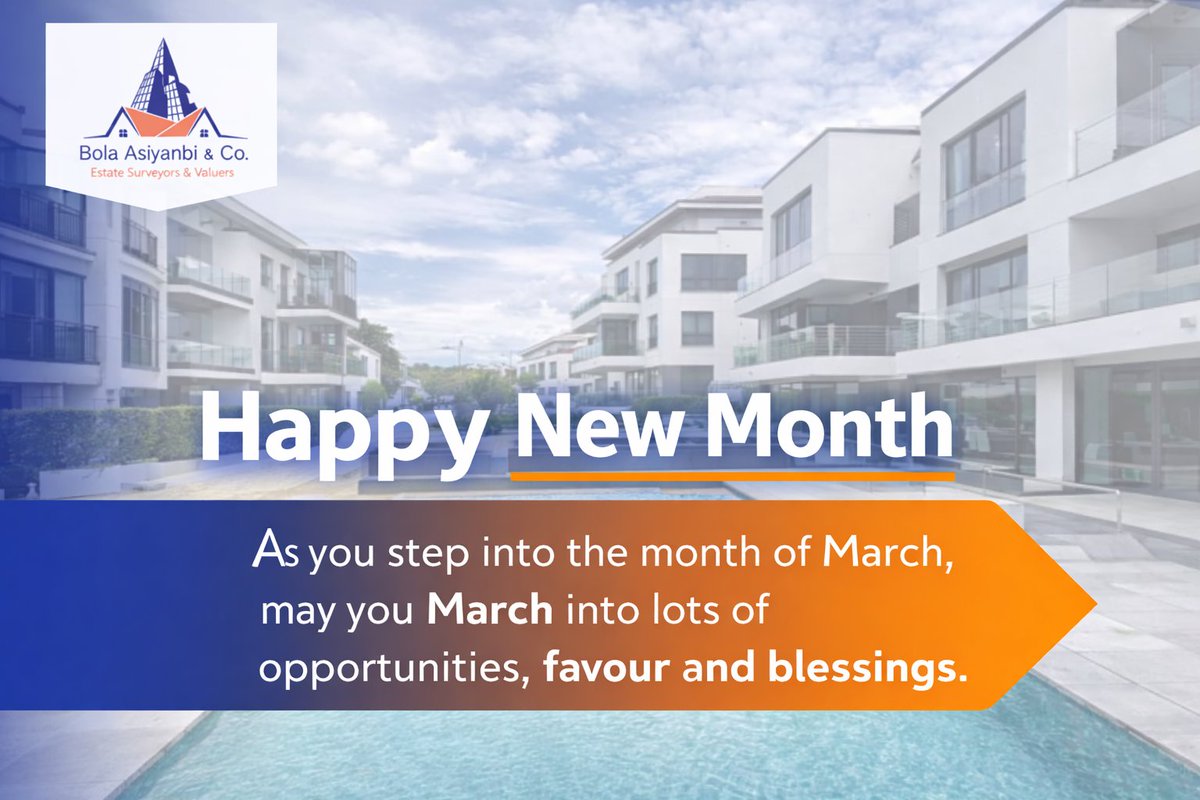 BAandCo's tweet photo. May doors of great opportunities open for you this March ✨️ 

Happy New Month
 From all of us at
Bola Asiyanbi and Co.🤗🤗
#HappyNewMonth #EstateSurveyorandvaluer #Realestate https://t.co/4xiRgpLPYA
