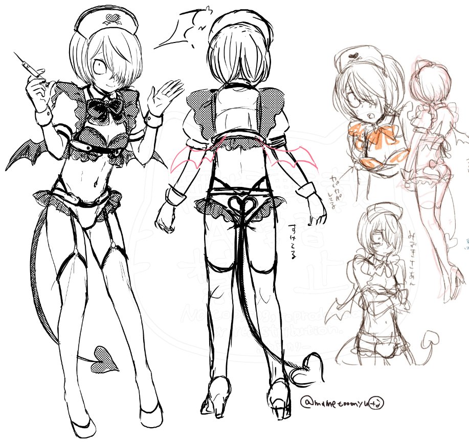 ゲタ水女装攻め企画本でコスプレナース描かせてもらってます🎶ブラが小さいけど〓くんの胸が平らなのでカパカパなのがポイントです！！