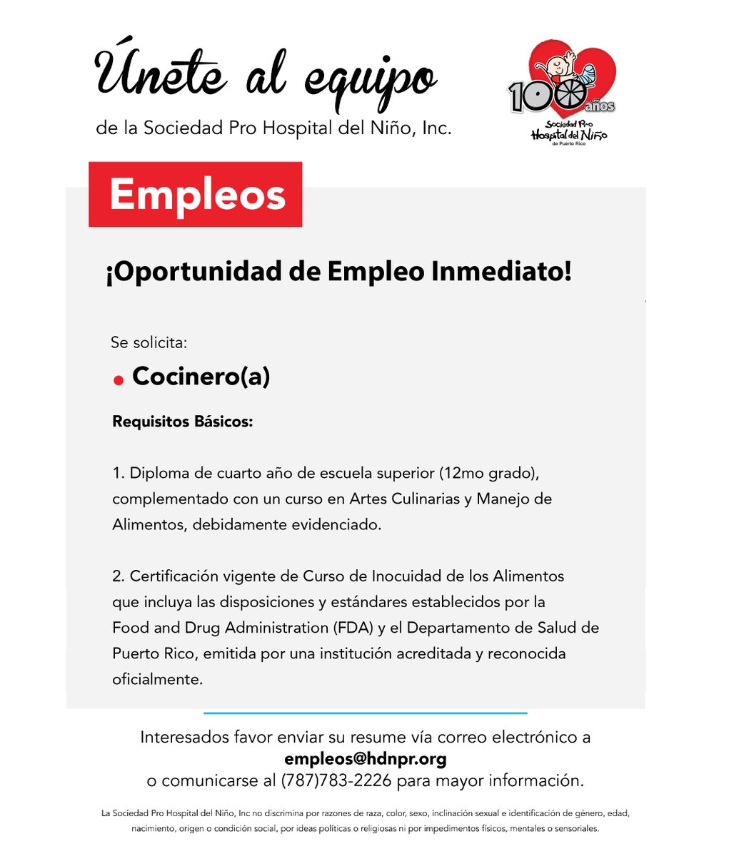hdnpr's tweet image. Tenemos plazas vacantes. Interesados favor enviar su resumé vía correo electrónico a empleos@hdnpr.org o comunicarse al (787)-783-2226 ext. 226 para mayor información.

¡Únete a nuestro equipo!

#Empleos #Jobs #SomosSociedad