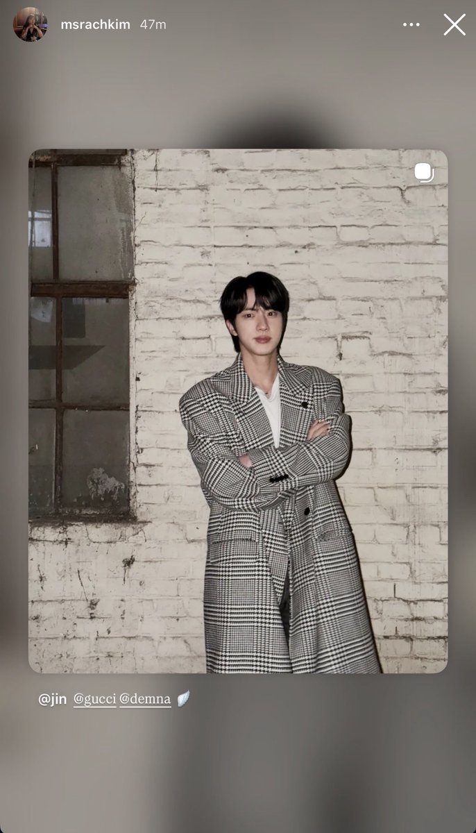Gucci Korea Senior PR Specialist Rachel Kim shared Jin’s post on her Instagram story! 

“@/gucci @/demna 🪽”

#JinxGucci #Jin #Gucci #LaFamiglia <a href="/gucci/">gucci</a>