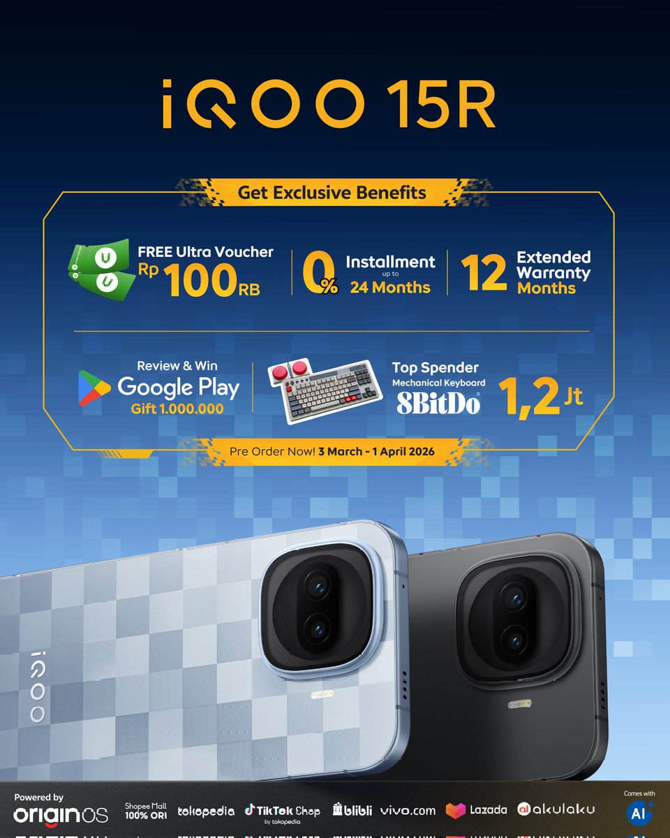 Terima kasih trOOpers atas antusiasmenya untuk iQOO 15R!
Tapi jangan khawatir, 2nd Online Pre-Order iQOO 15R telah dibuka hari ini di vivo and iQOO official store.

Jangan sampai kelewatan, trOOps!

#iQOO15 #RelentlessPerformance