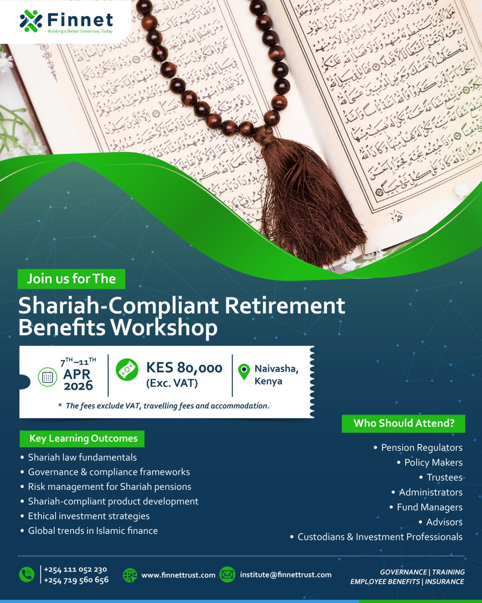 FinnetLtd's tweet photo. 7-11 April, Naivasha Shariah-Compliant Retirement Benefits Workshop https://t.co/NKODSg8uiE
