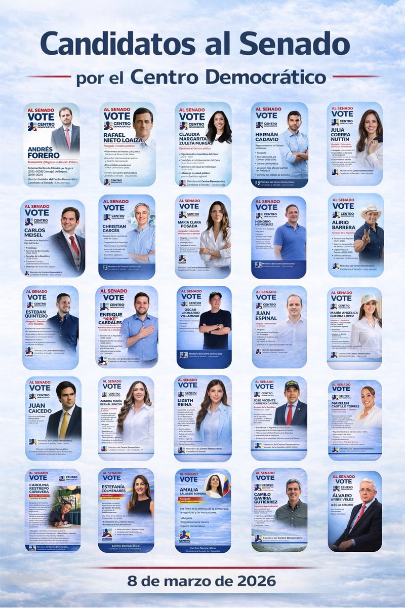 🇨🇴 Quién más va a apoyar al Centro Democrático en el Senado para ver a Álvaro Uribe allí? 🙋🏻‍♀️👇