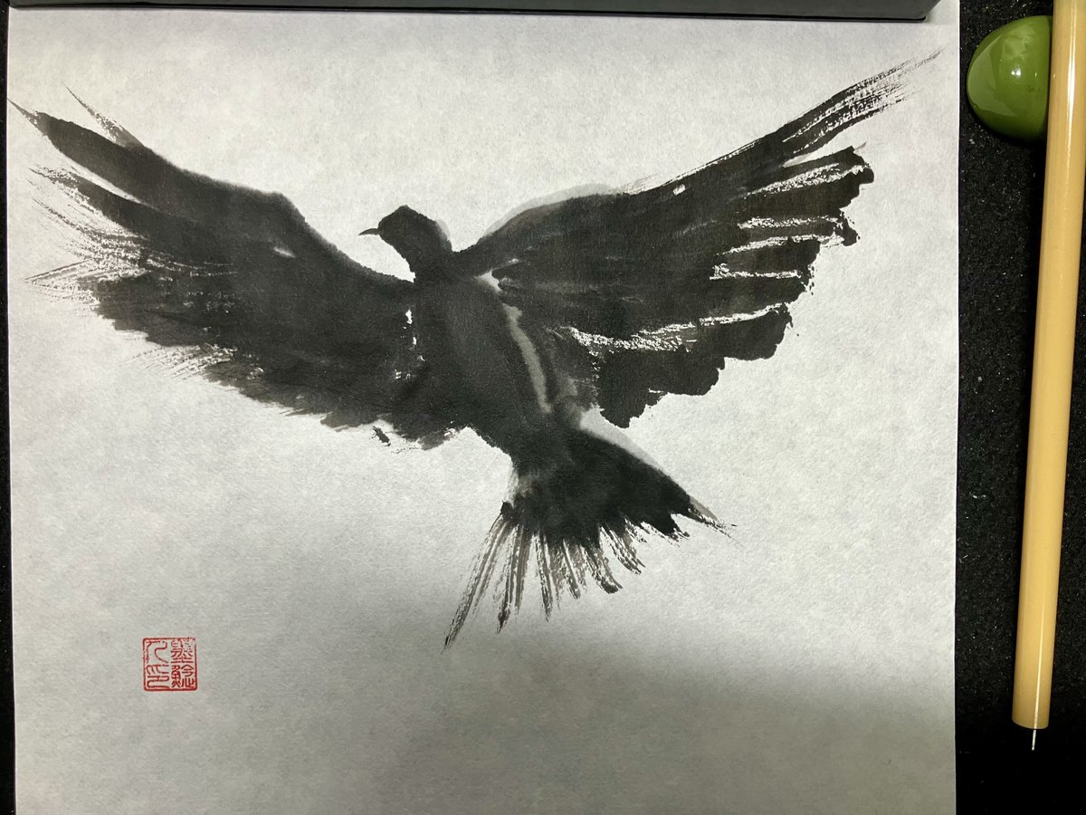 勢いだけで描いた飛ぶ鳥🕊️ #水墨画 #絵描きさんと繋がりたい #絵柄が