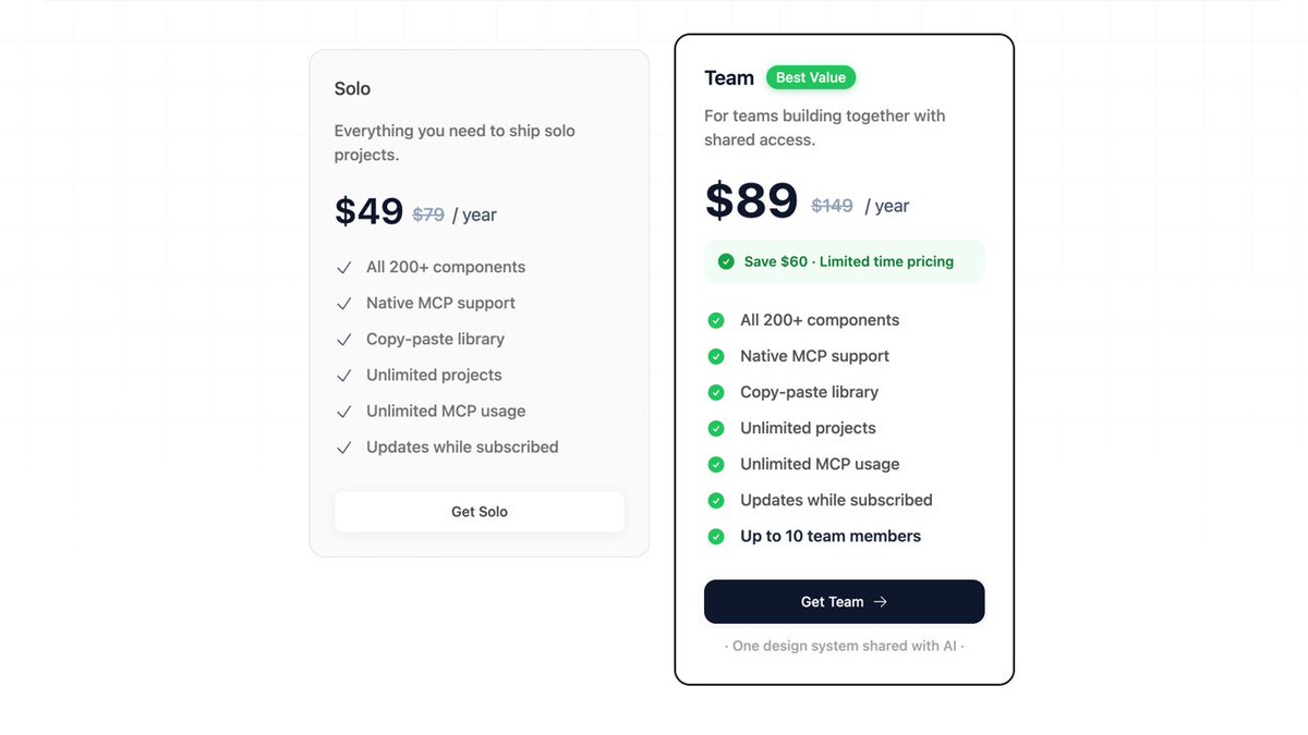 New pricing just dropped for Tailkits UI ⚡

200+ premium Tailwind components directly in Claude, Cursor &amp; VS Code via MCP 

starting at $49/year.

Link in bio 👇